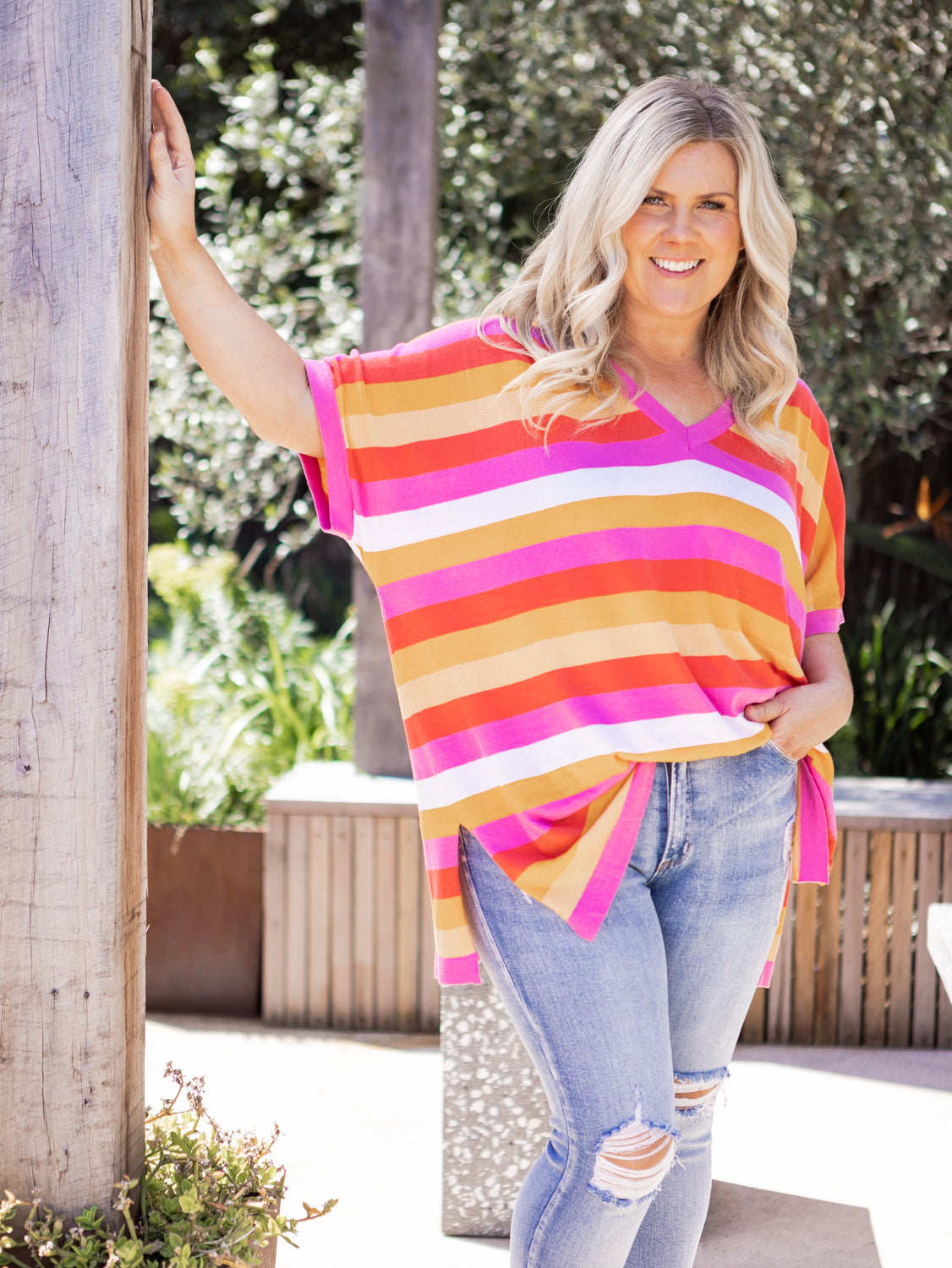 Oahu Stripe Knit - Mango Stripe