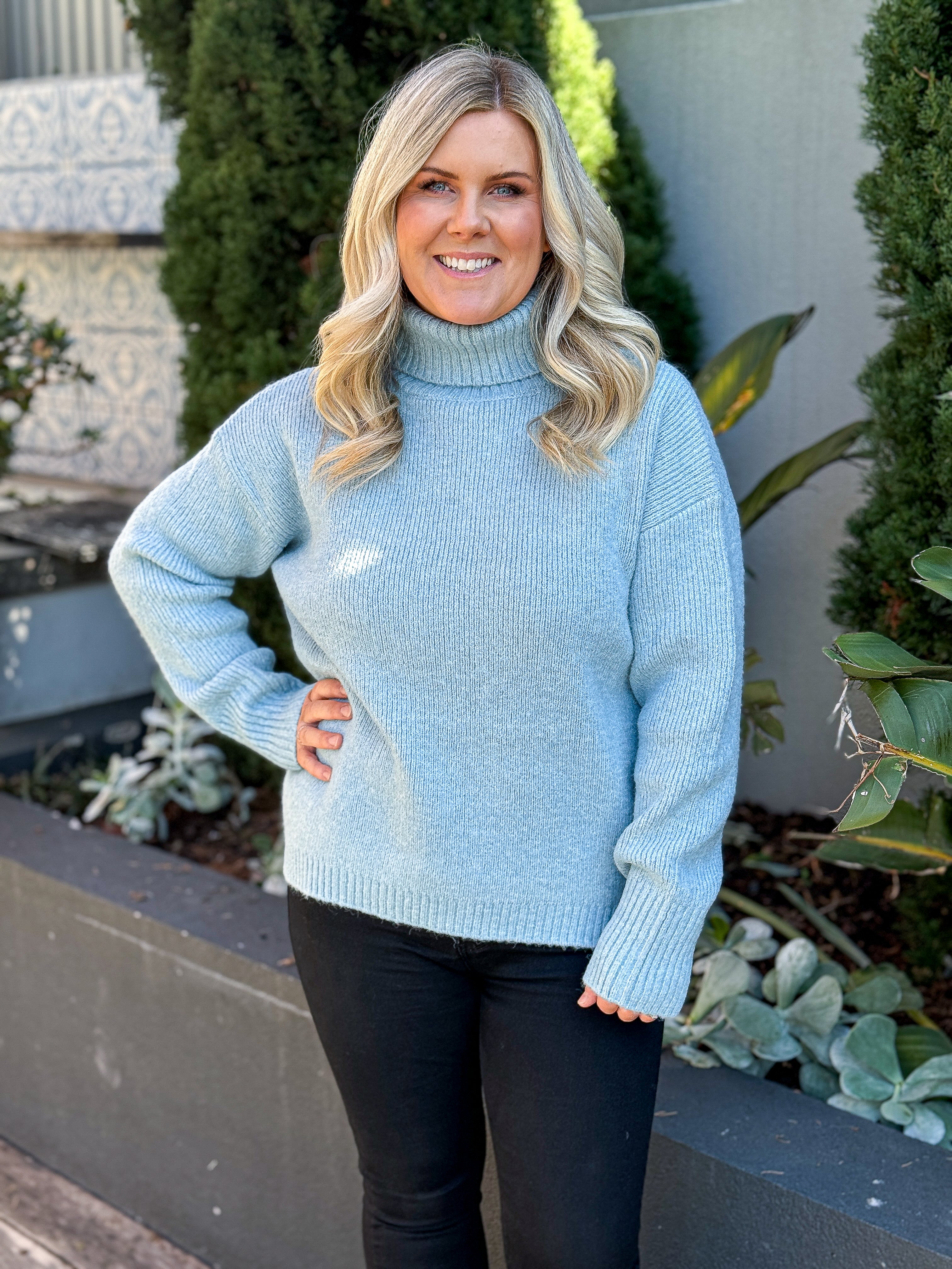 Emmy Roll Neck Sweater - Blue