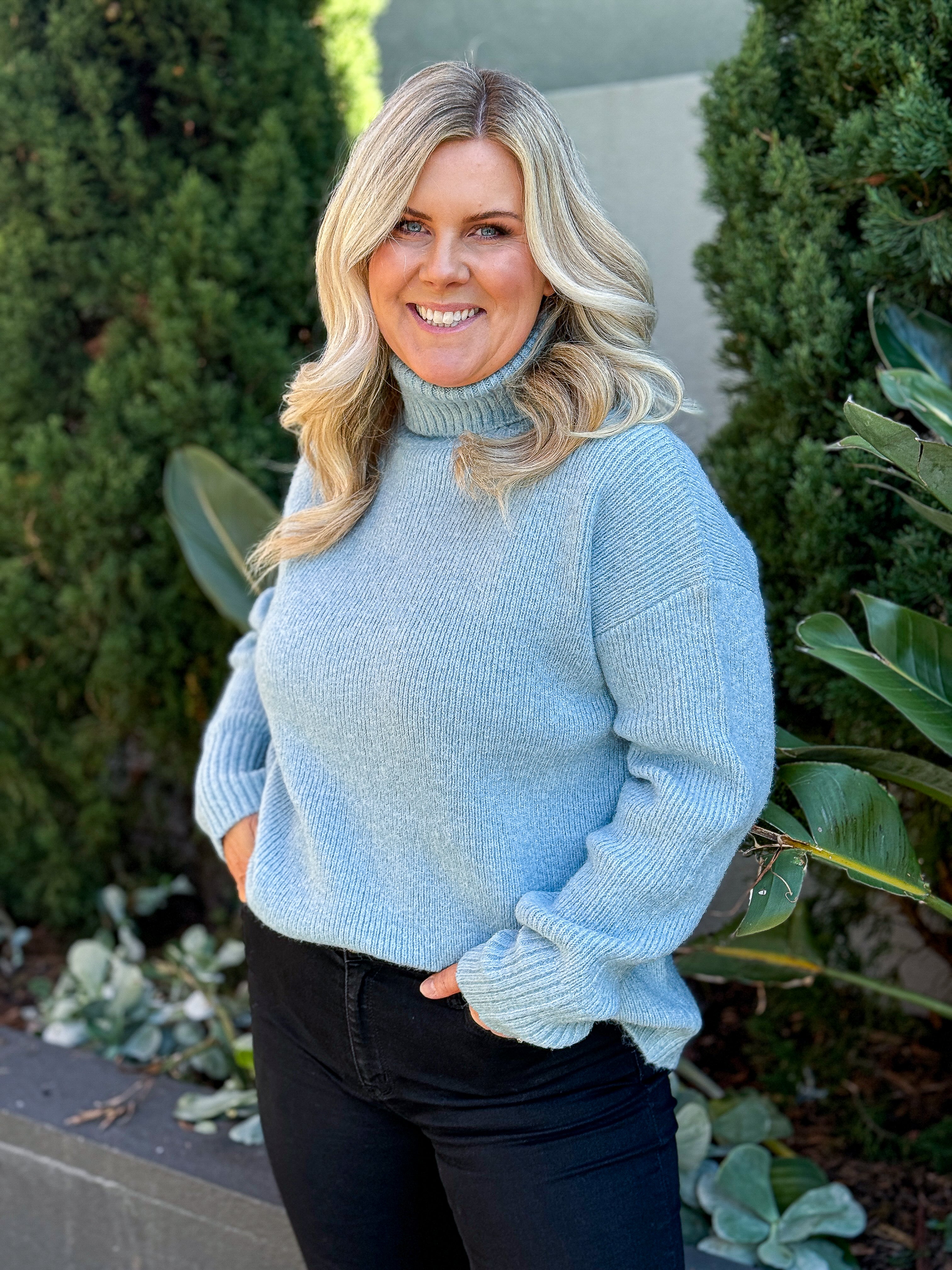 Emmy Roll Neck Sweater - Blue