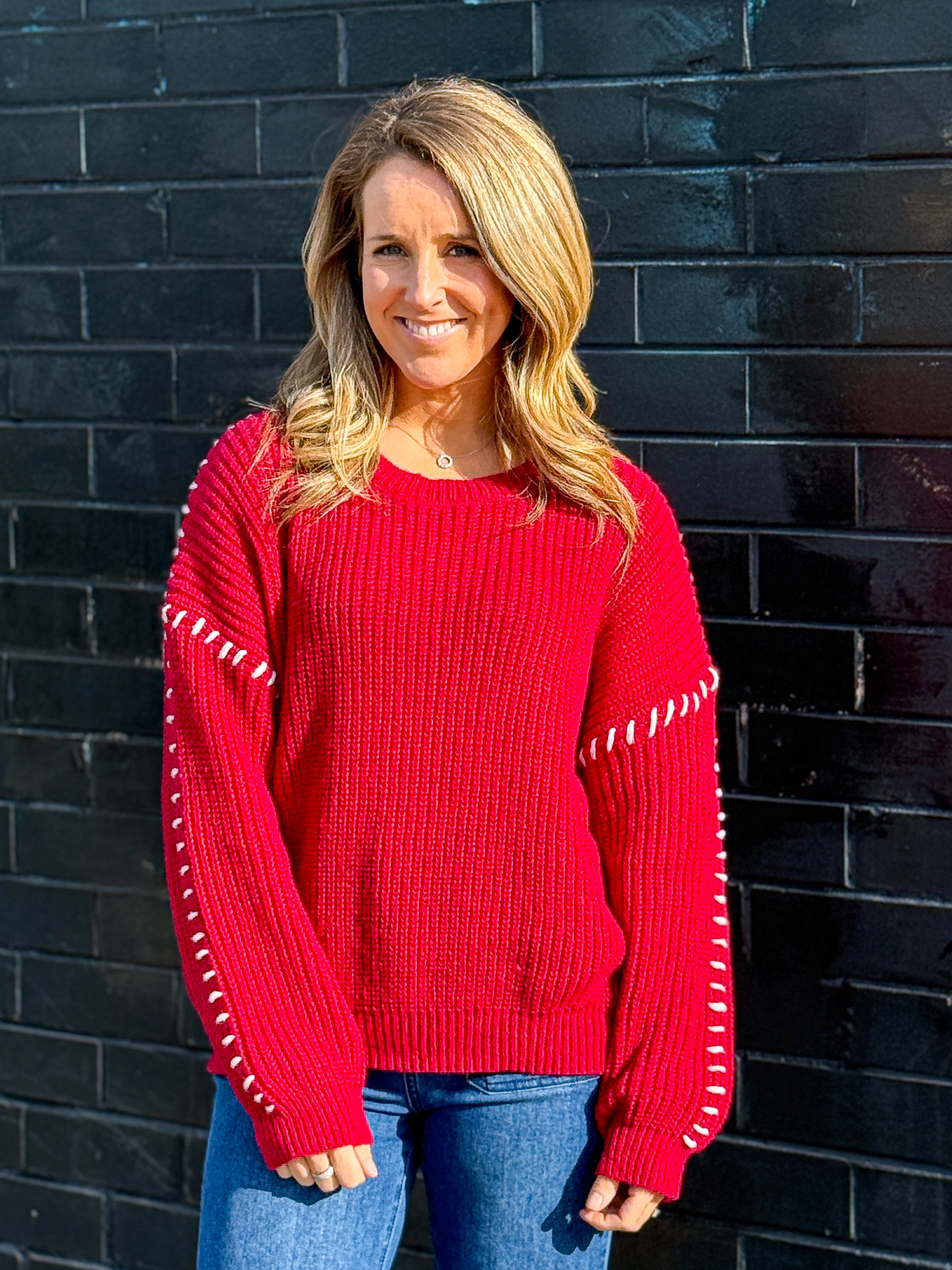 Gabriella Knit Top - Red/White