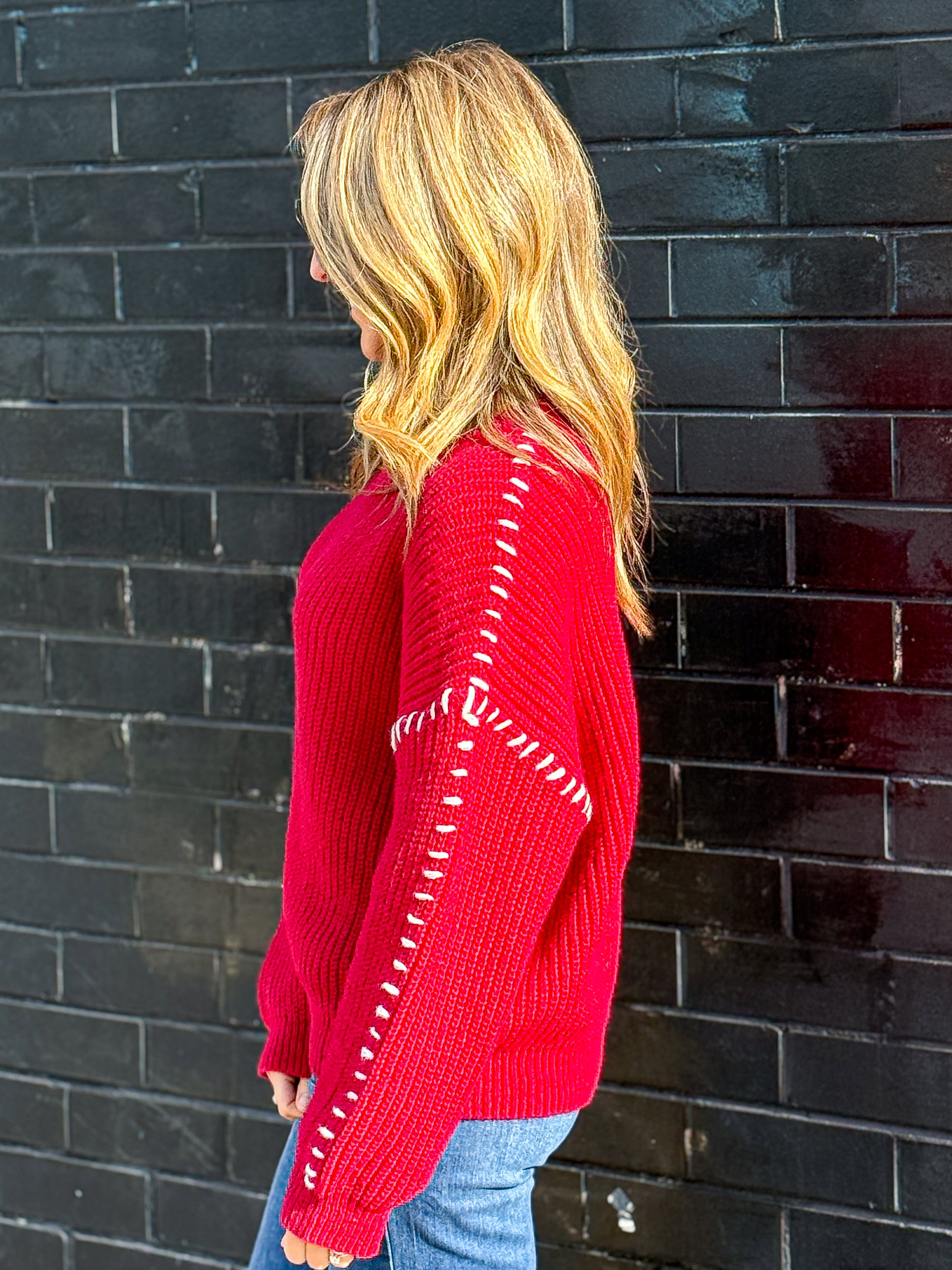 Gabriella Knit Top - Red/White