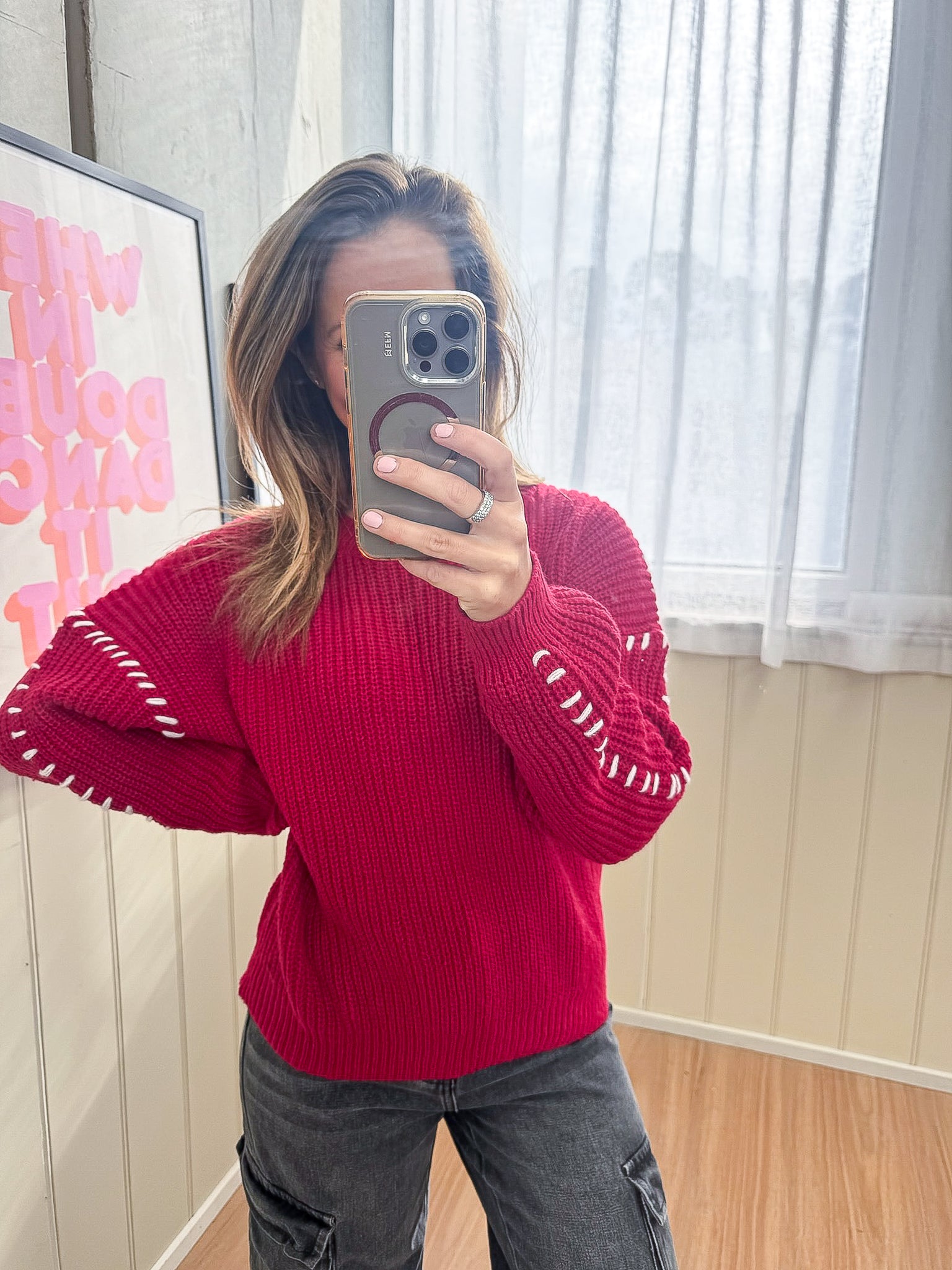 Gabriella Knit Top - Red/White