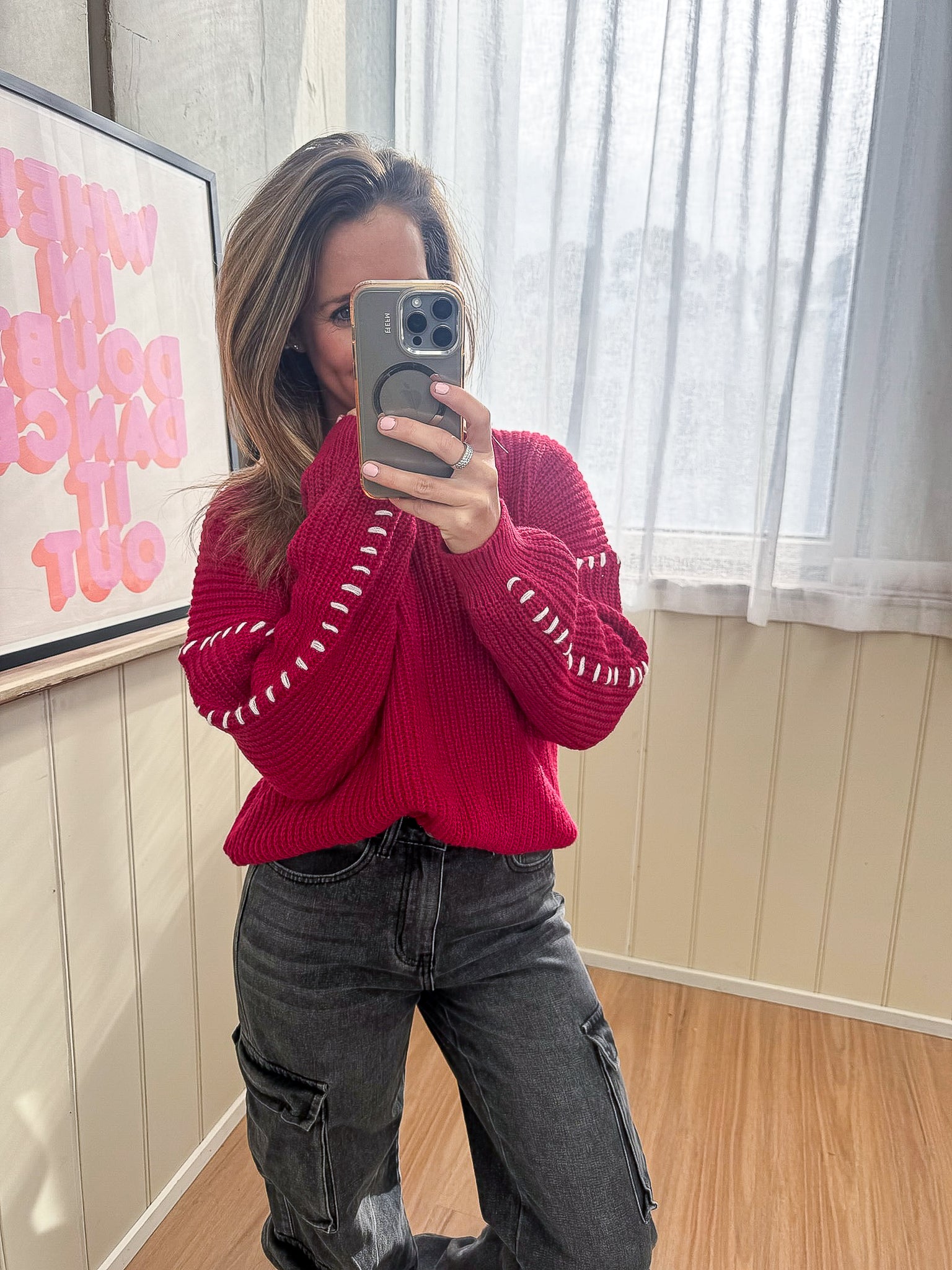 Gabriella Knit Top - Red/White