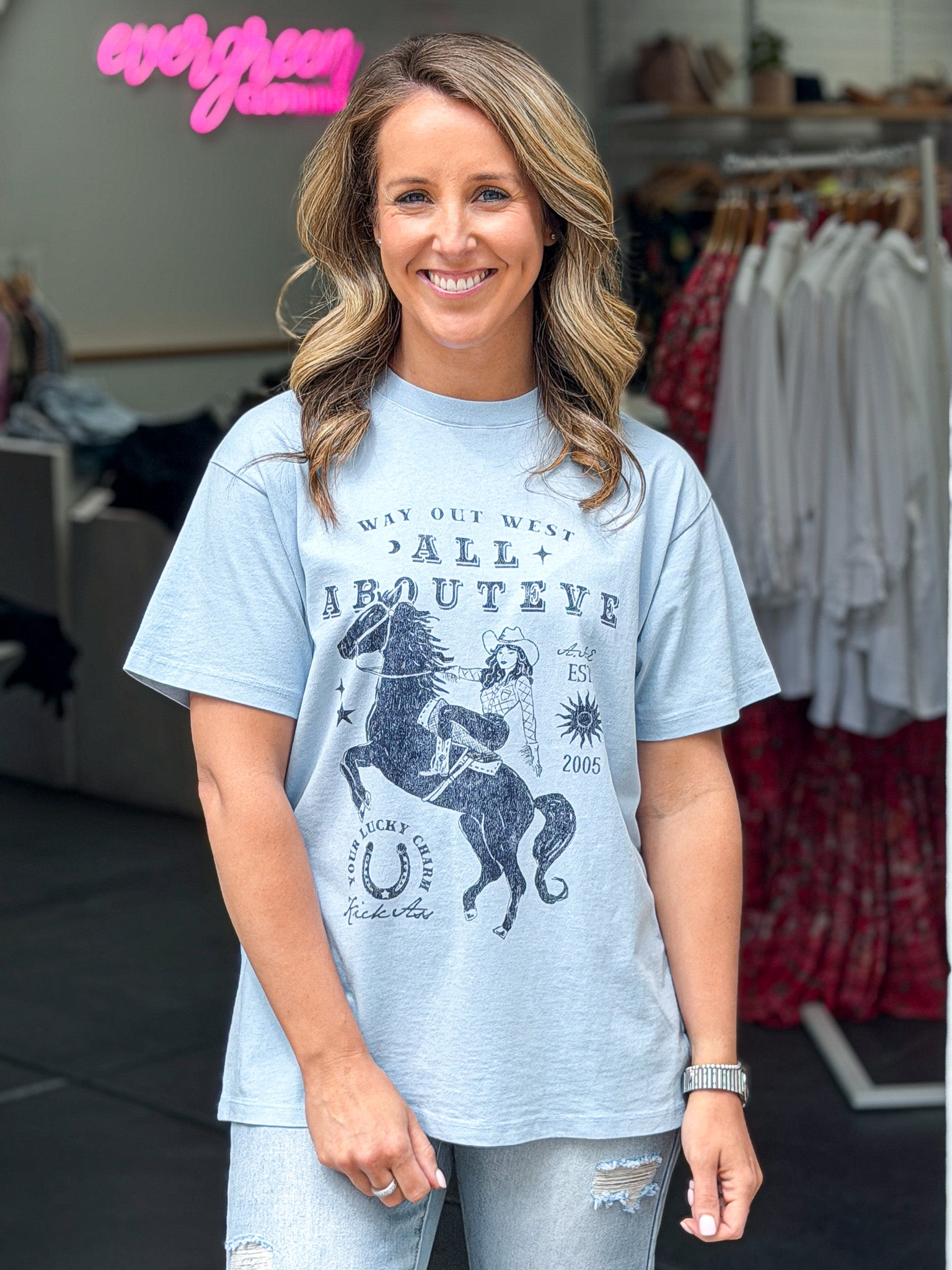 Giddy Up Relaxed Tee - Sky