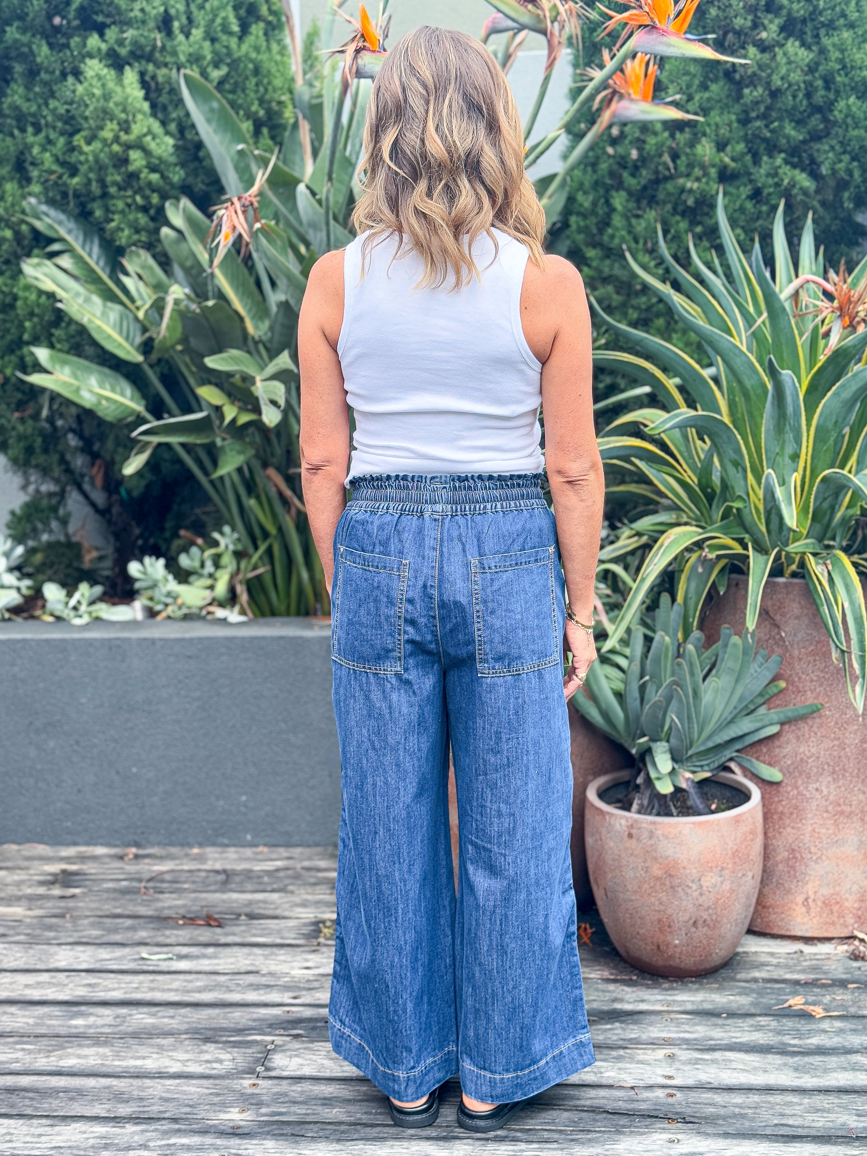 Greta Wide Leg Pant - Dark Blue