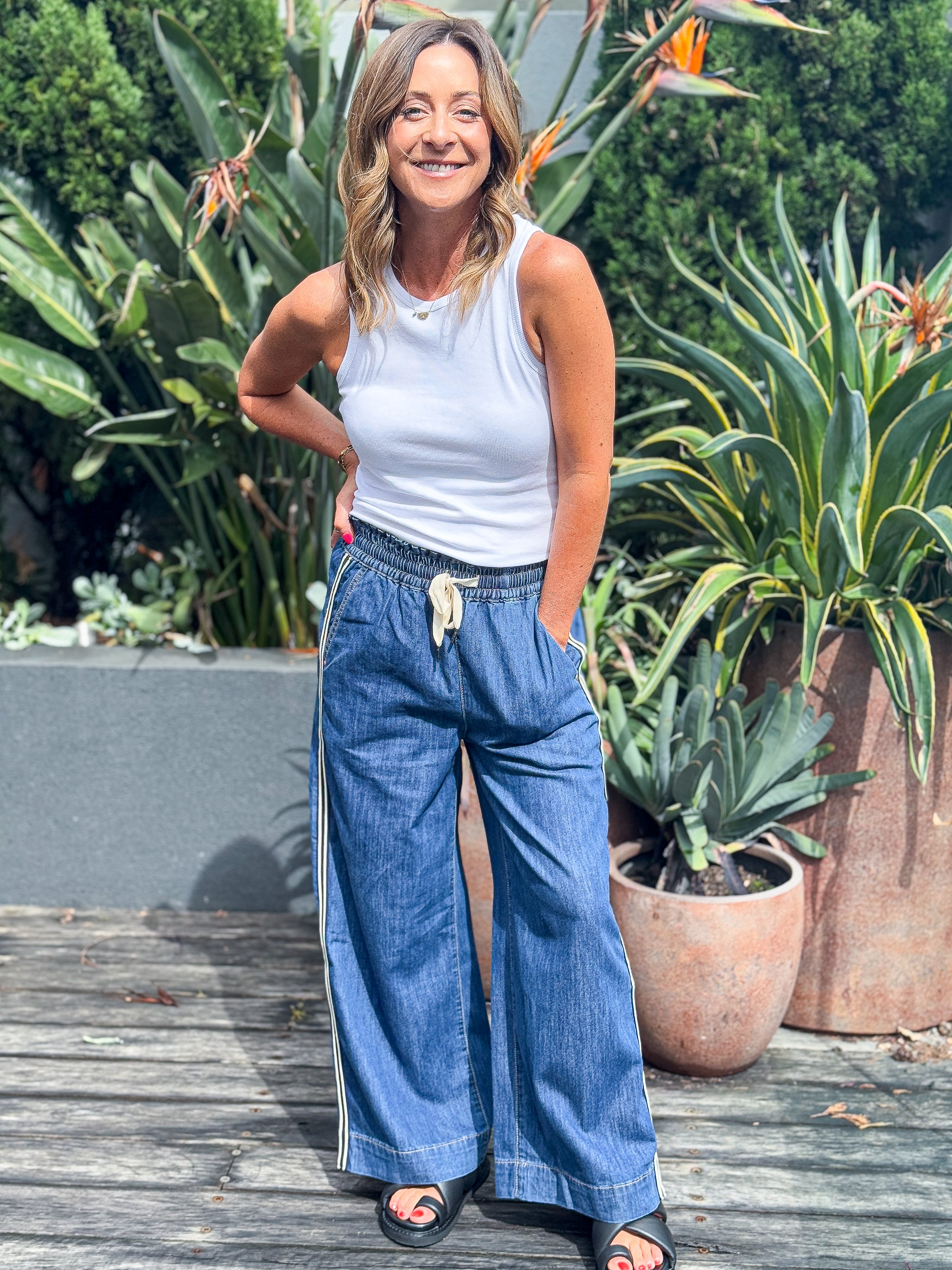 Greta Wide Leg Pant - Dark Blue