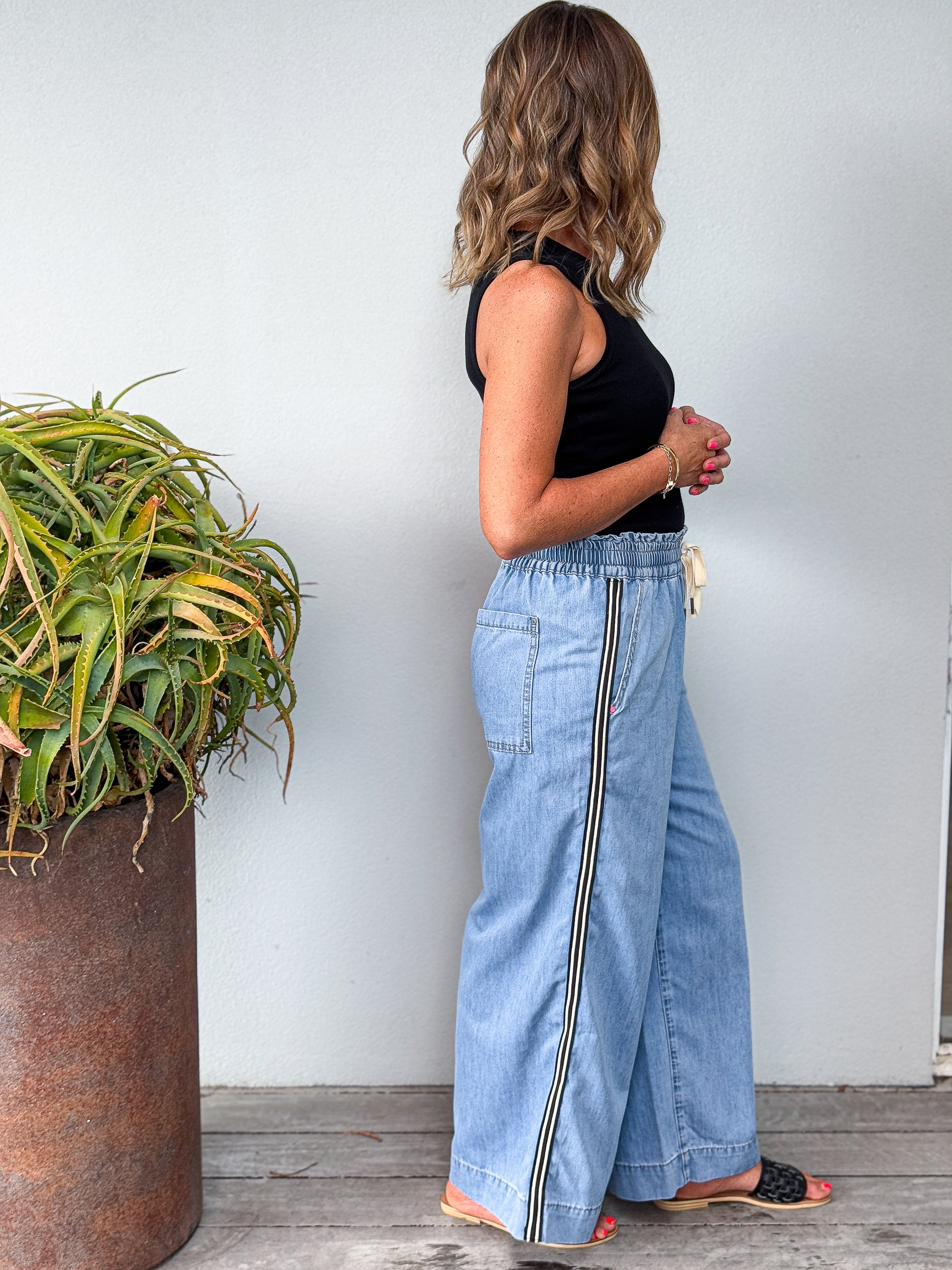 Greta Wide Leg Pant - Light Blue