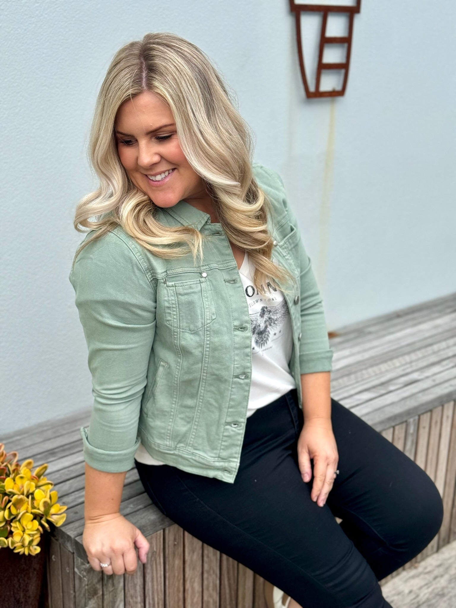 Womens Jacket Sage Denim Jacket Stretch Denim Khaki Jean Jacket