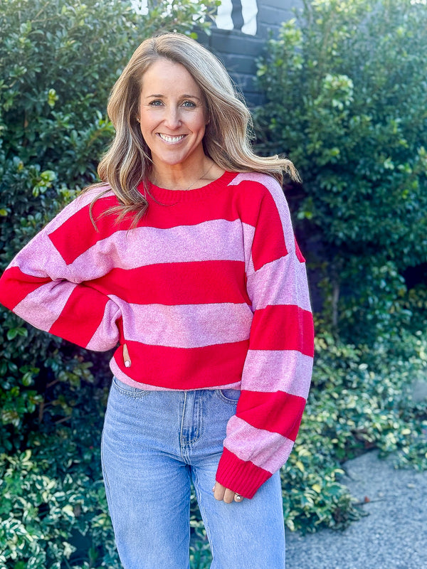 Jaxon Stripe Knit - Red/Pink