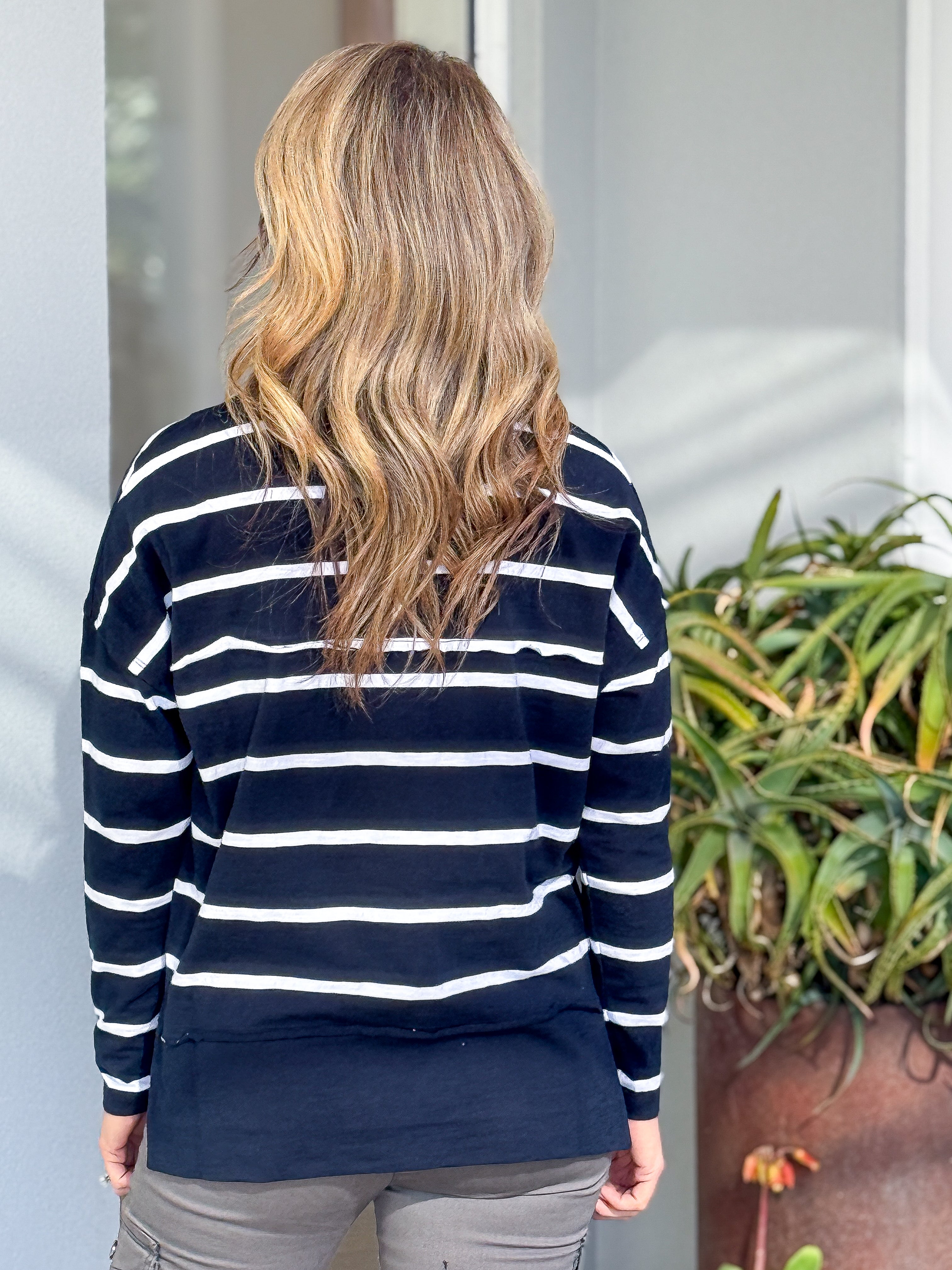 Jayne Stripe Throw On Top -  Navy