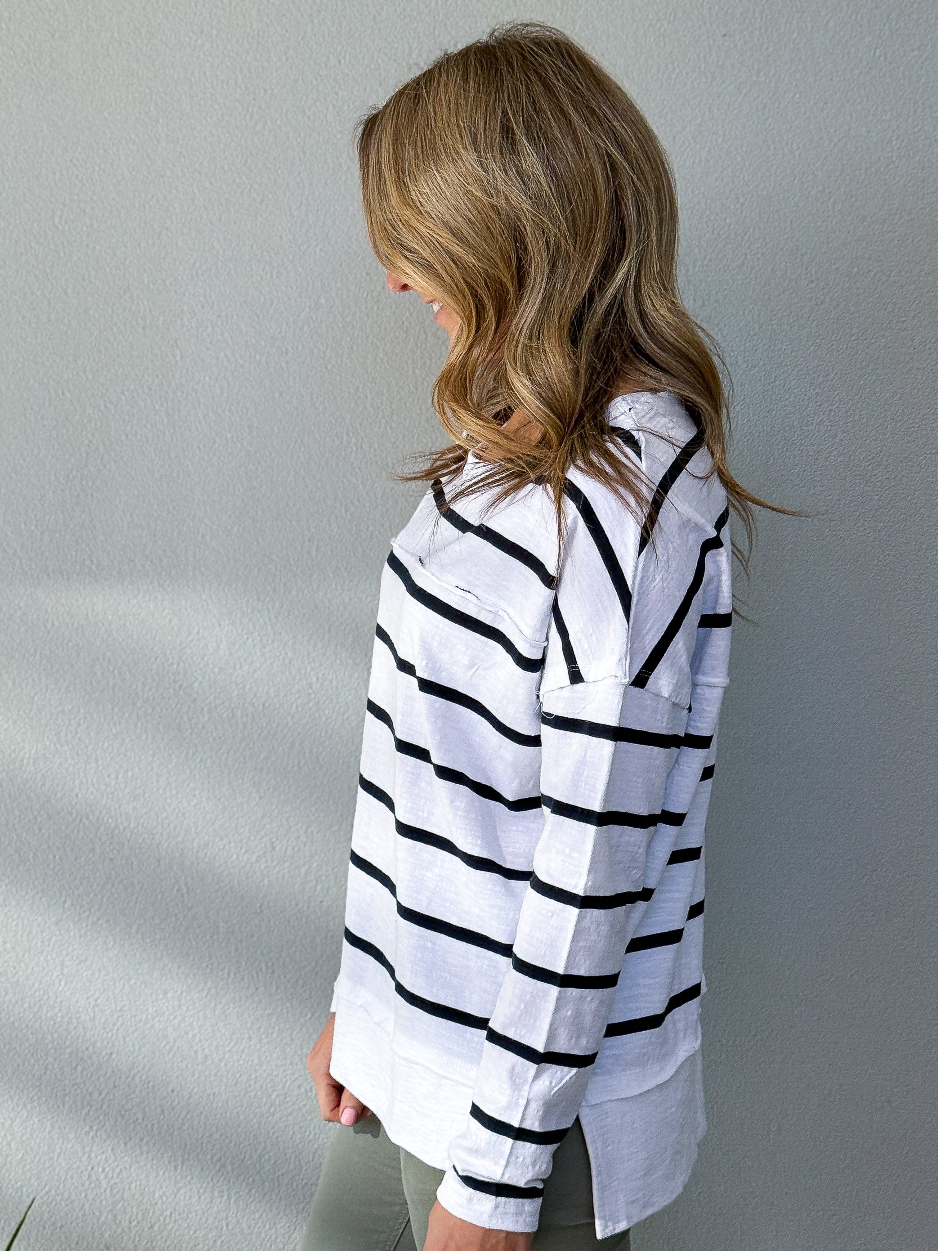 Jayne Stripe Throw On Top -  White