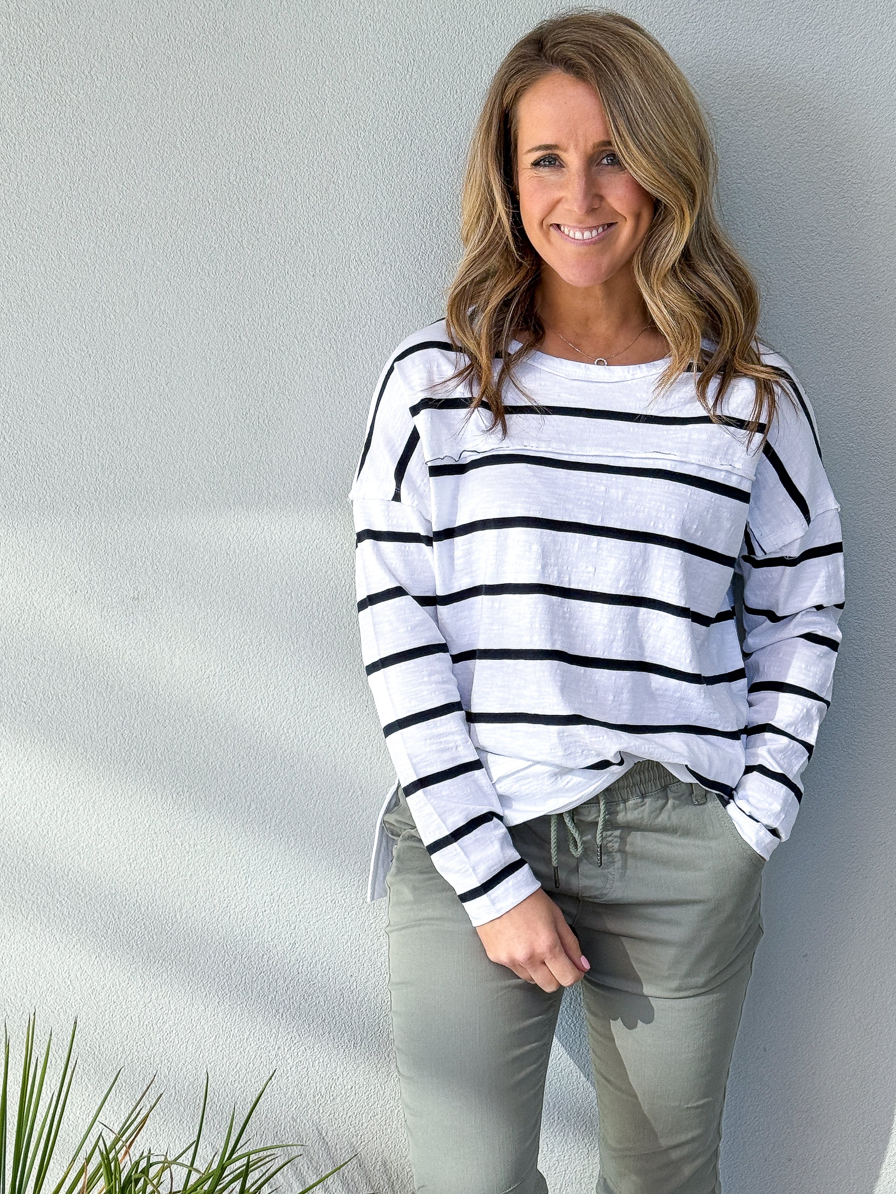 Jayne Stripe Throw On Top -  White
