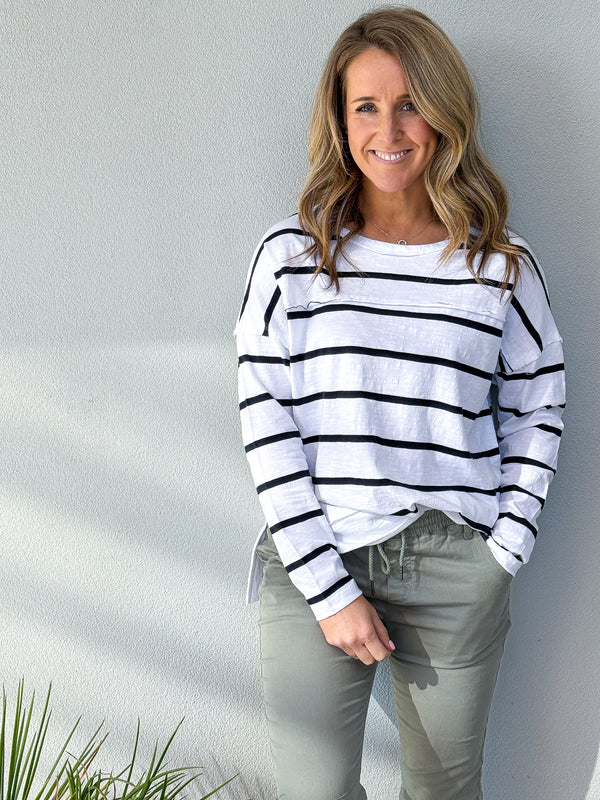 Jayne Stripe Throw On Top -  White
