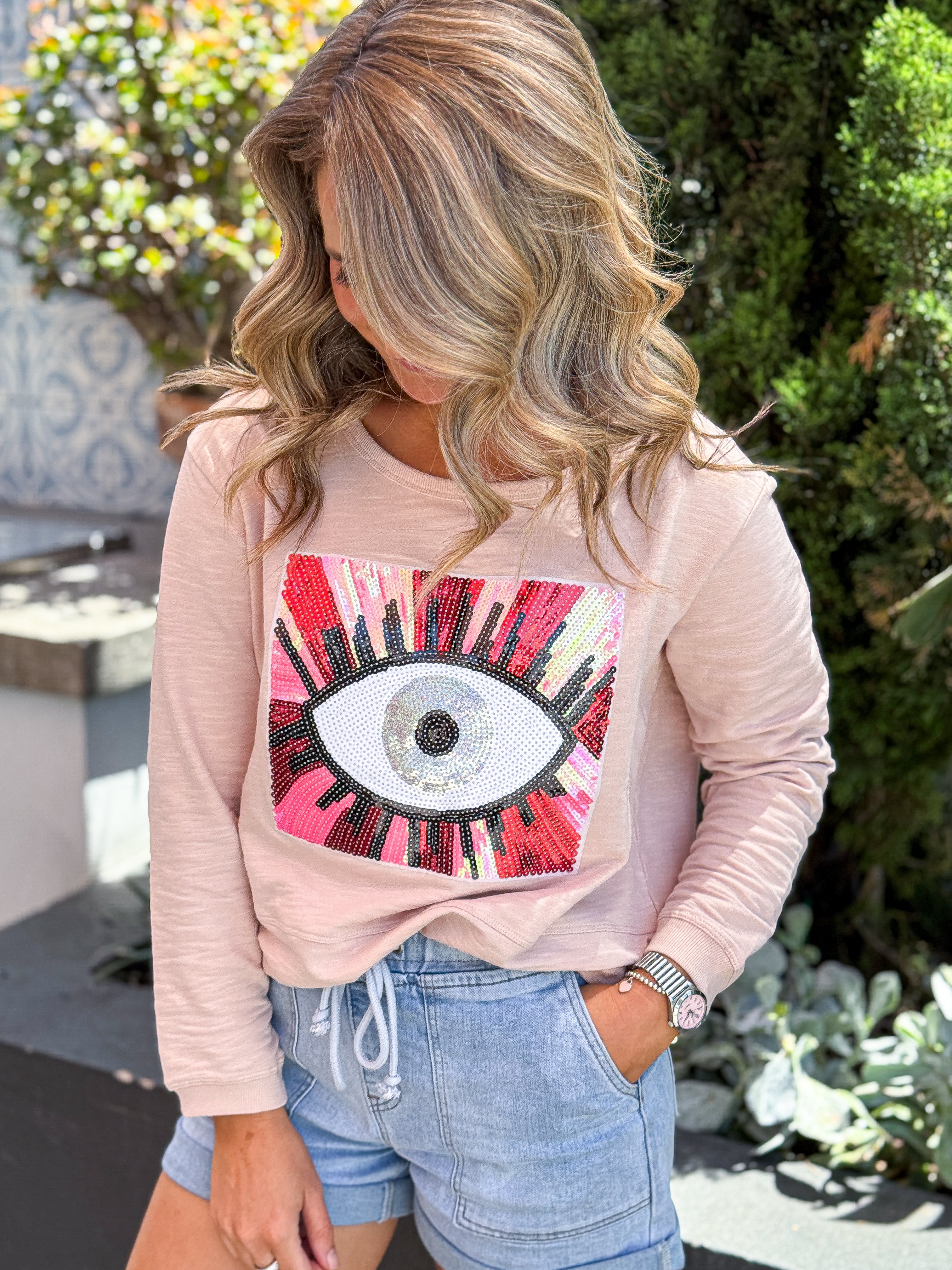 Jen Sweater Blush Evil Eye Pink