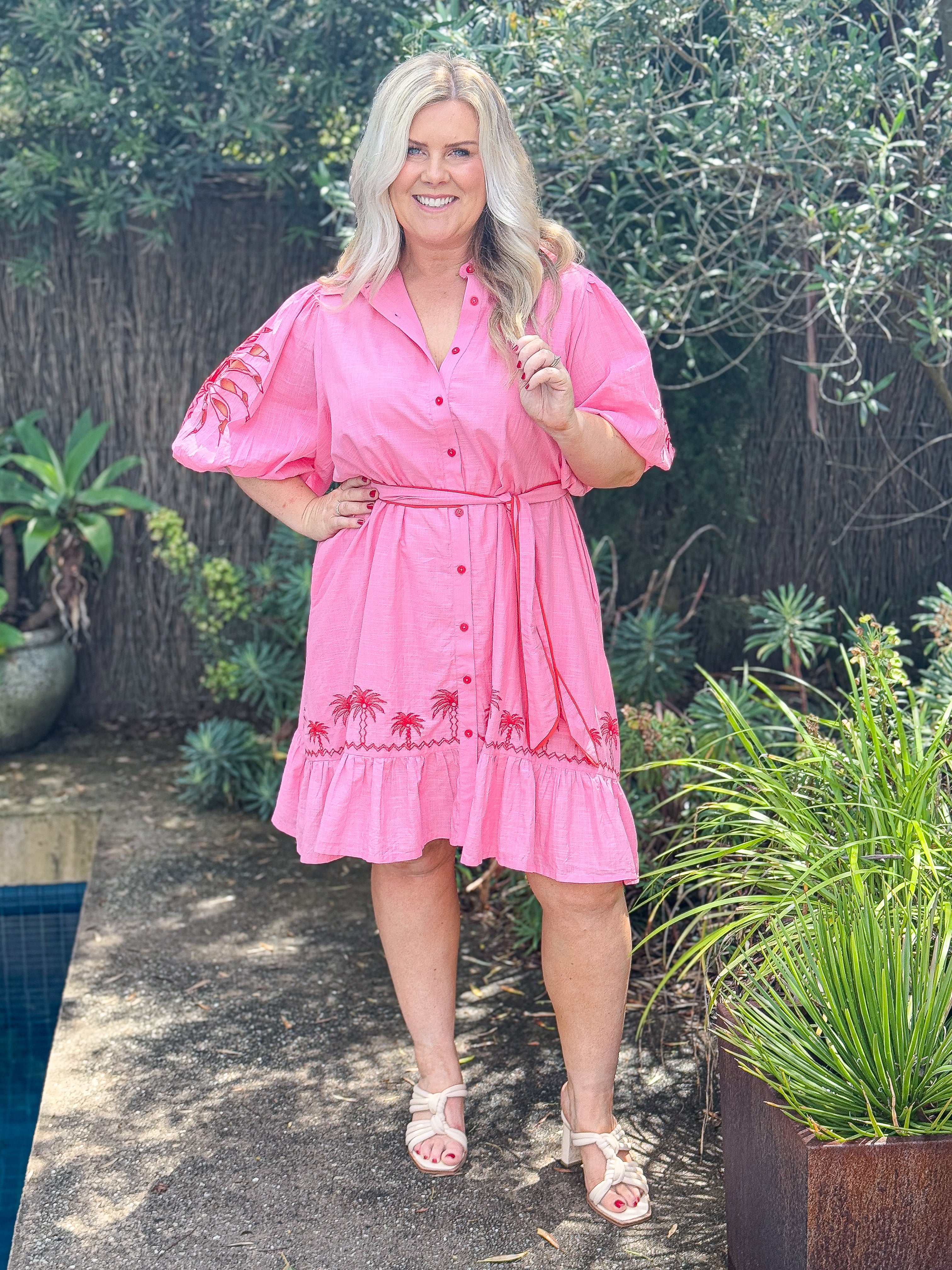 June Dress - Pink Palm