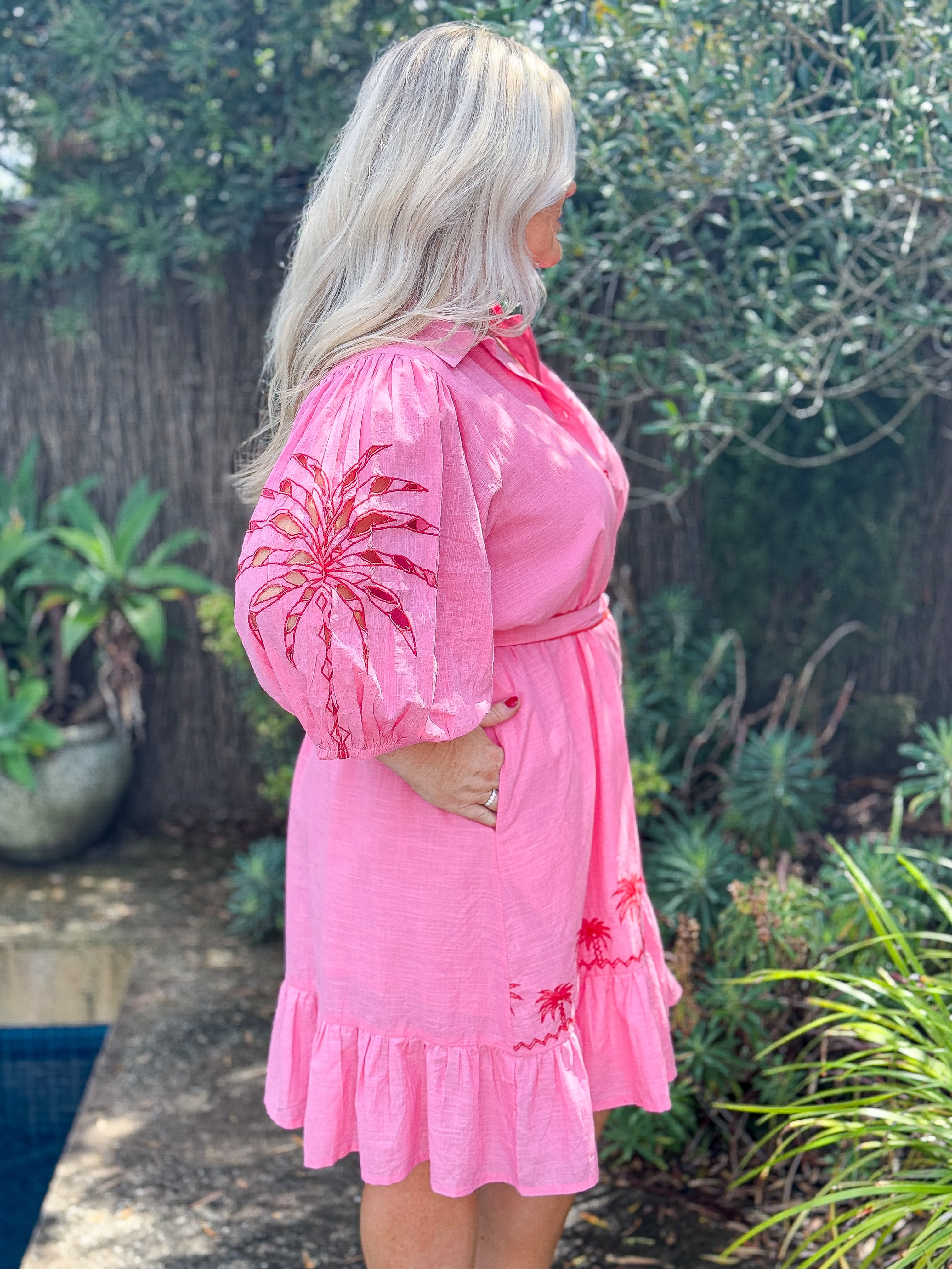 June Dress - Pink Palm