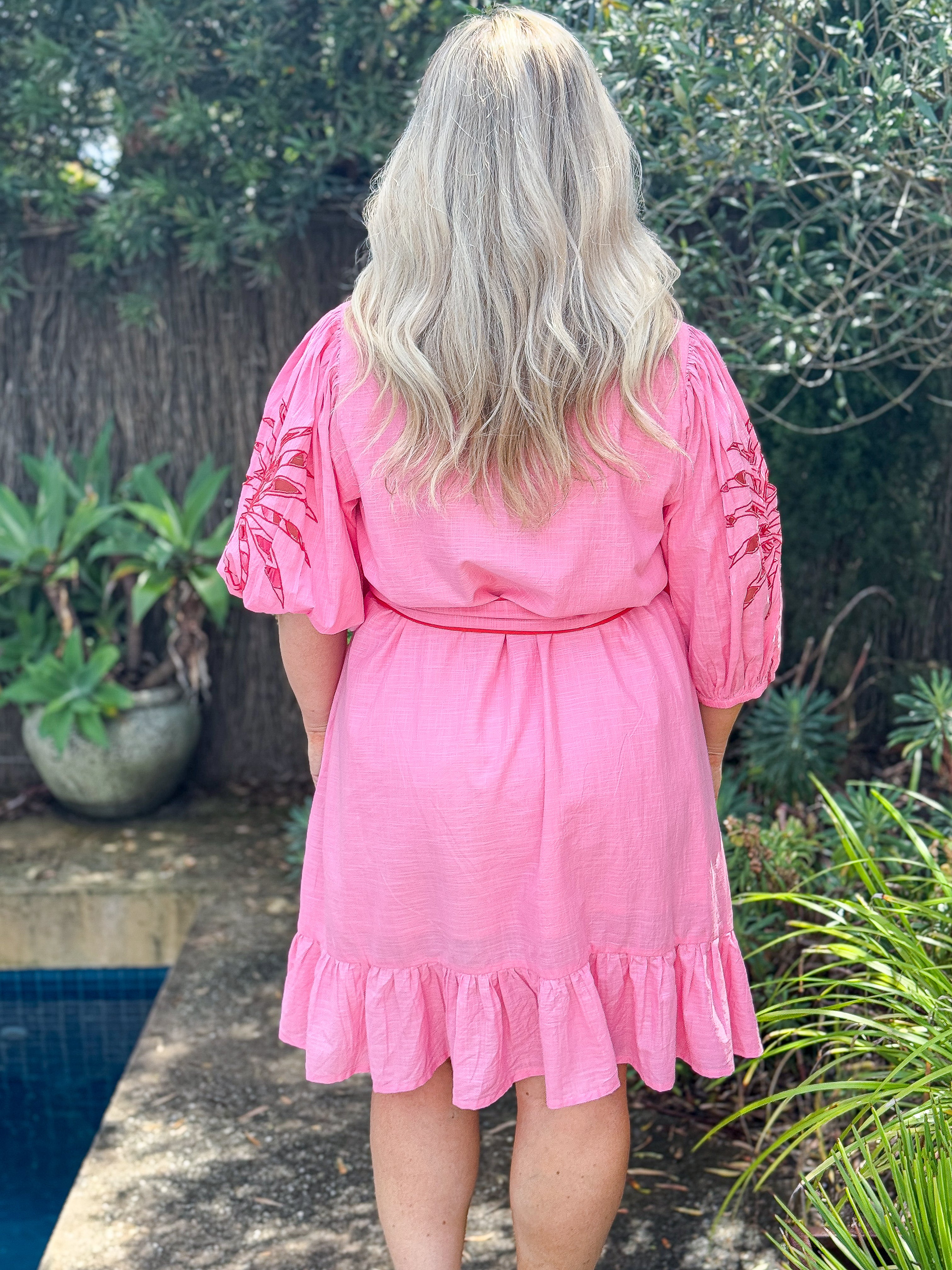 June Dress - Pink Palm