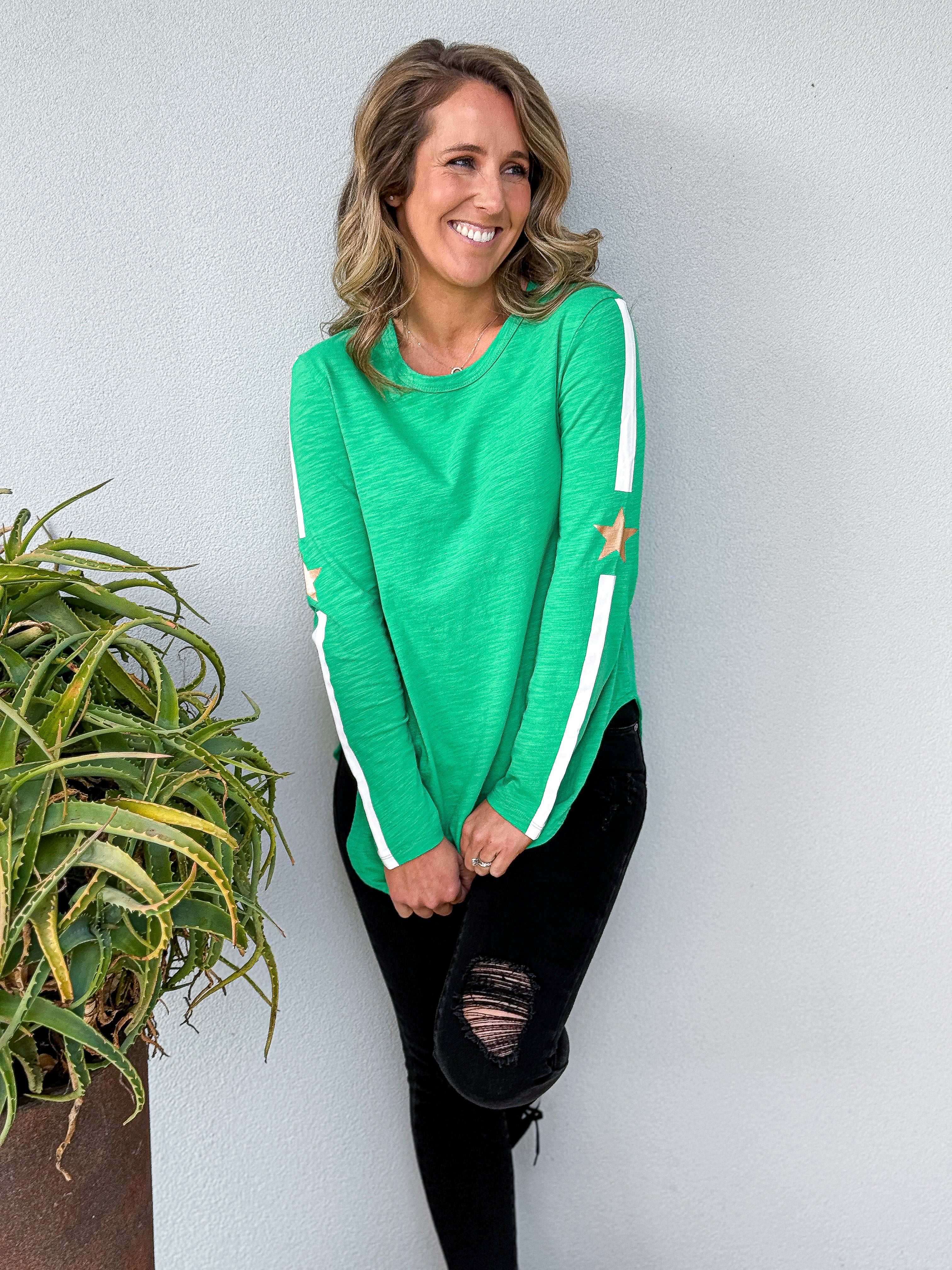 Junee Banded Star Sleeve L/S Tee - Nephrite