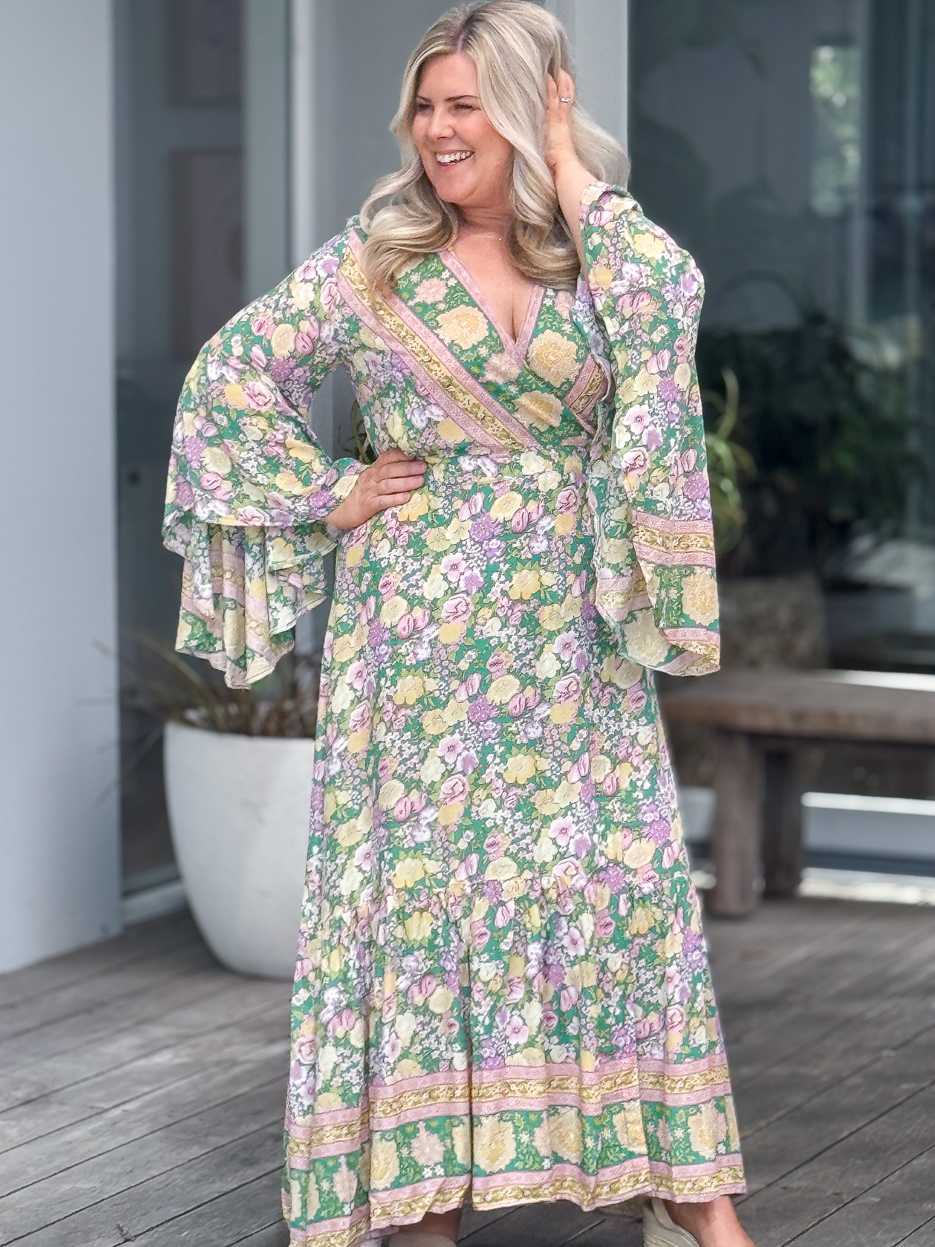 Leilani Maxi Wrap Dress - Green Floral