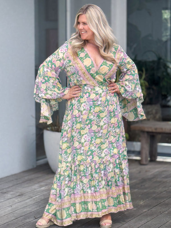 Leilani Maxi Wrap Dress - Green Floral