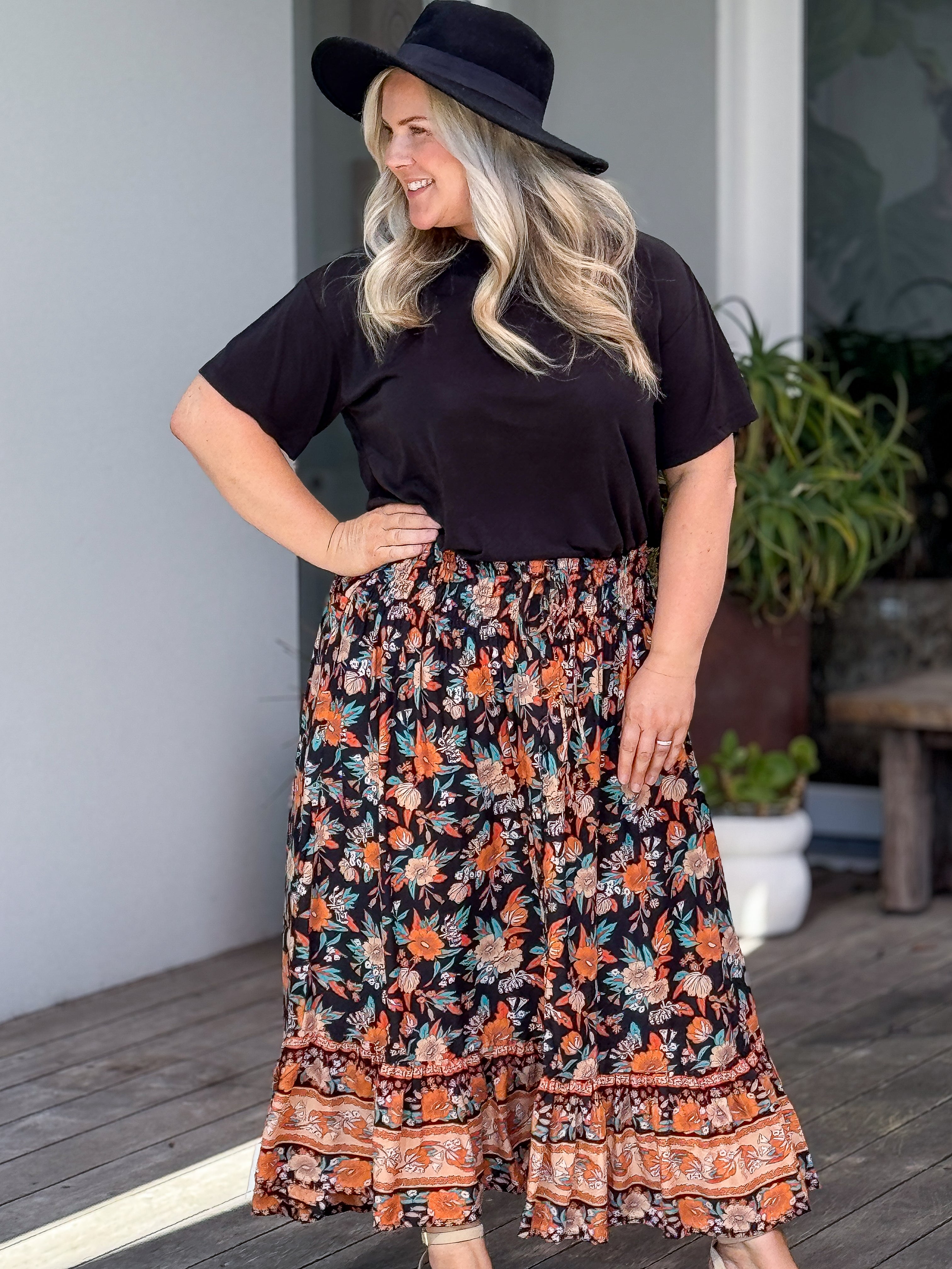 Lorena Shirred Skirt - Buttercup Black