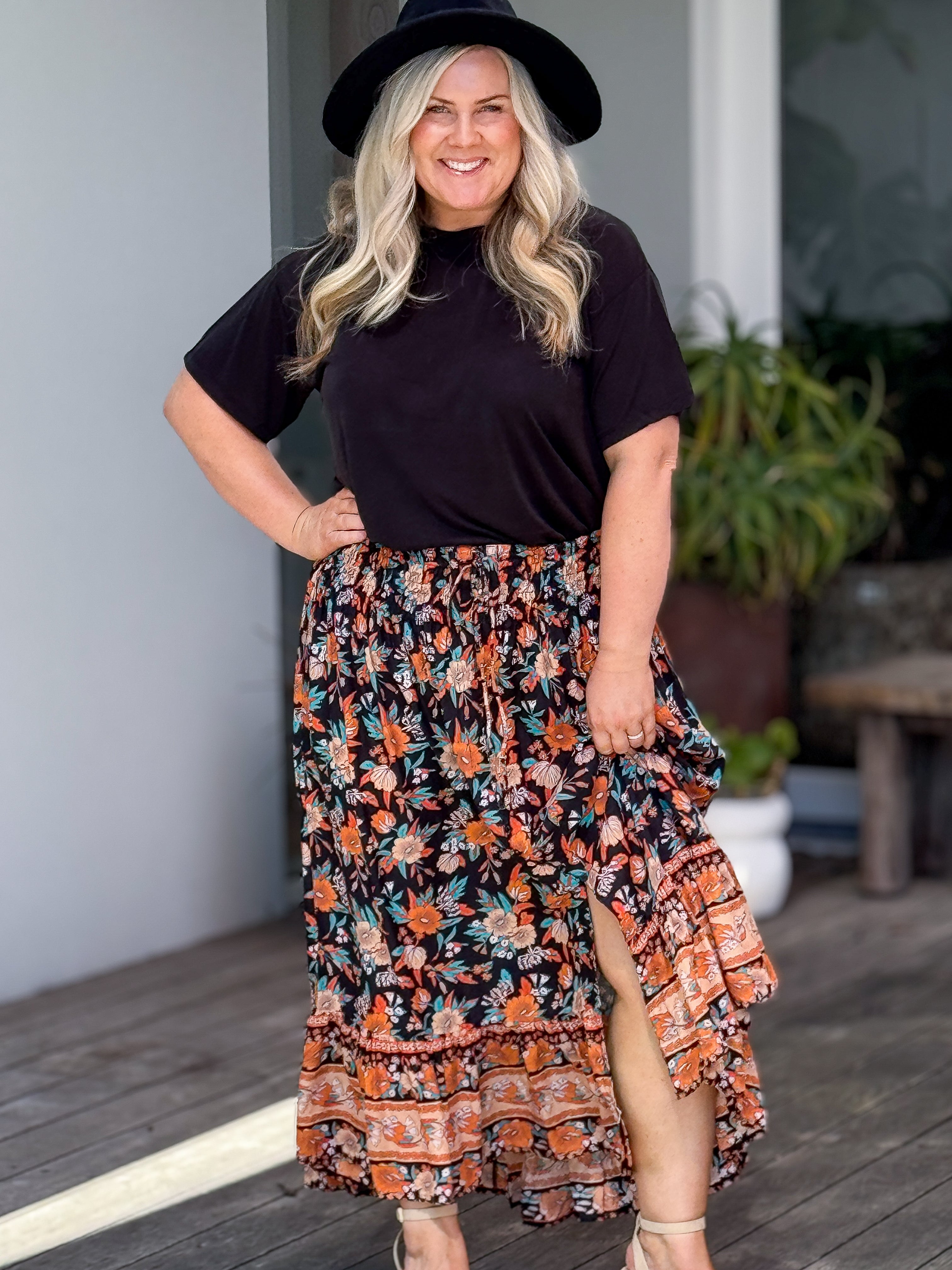 Lorena Shirred Skirt - Buttercup Black