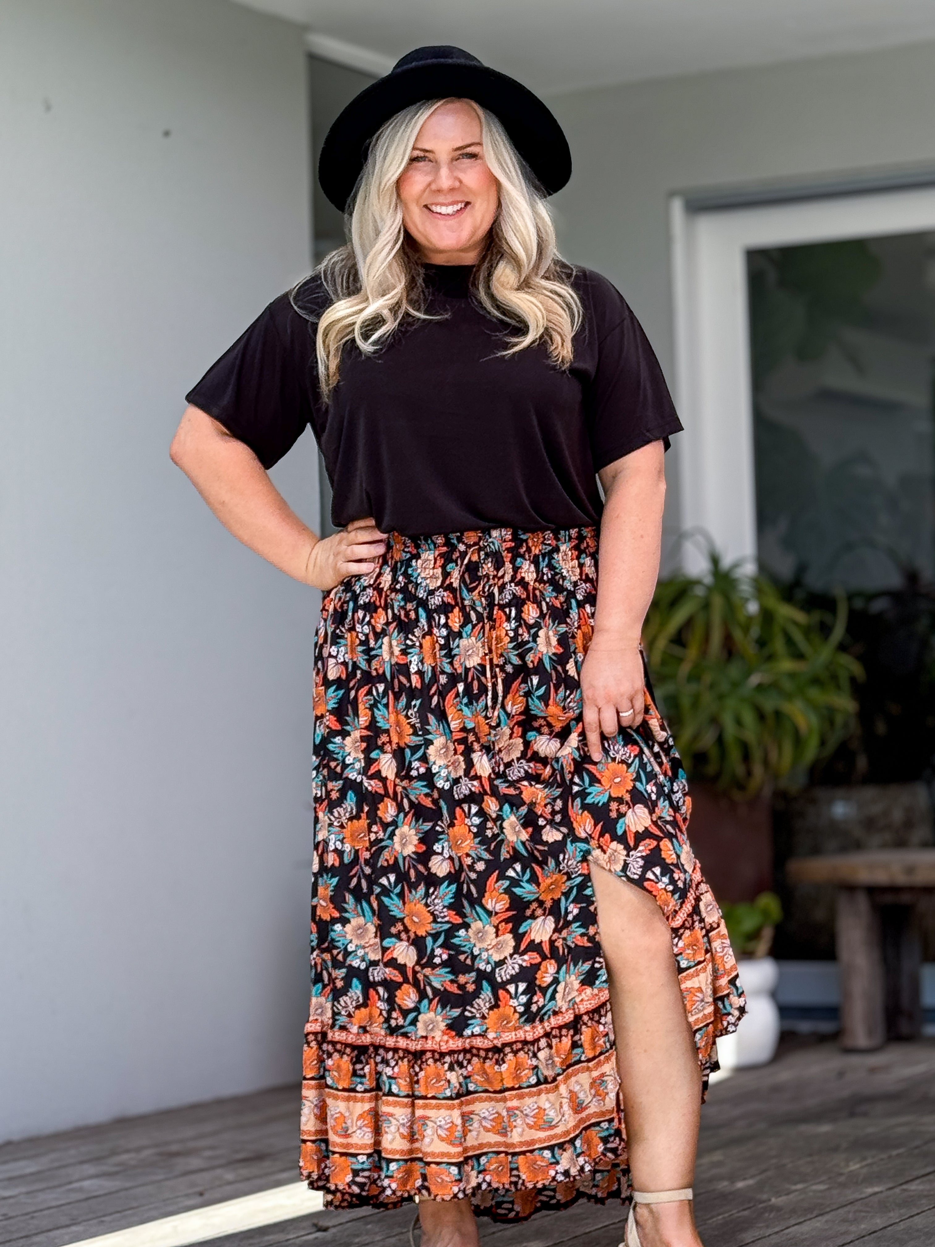 Lorena Shirred Skirt - Buttercup Black