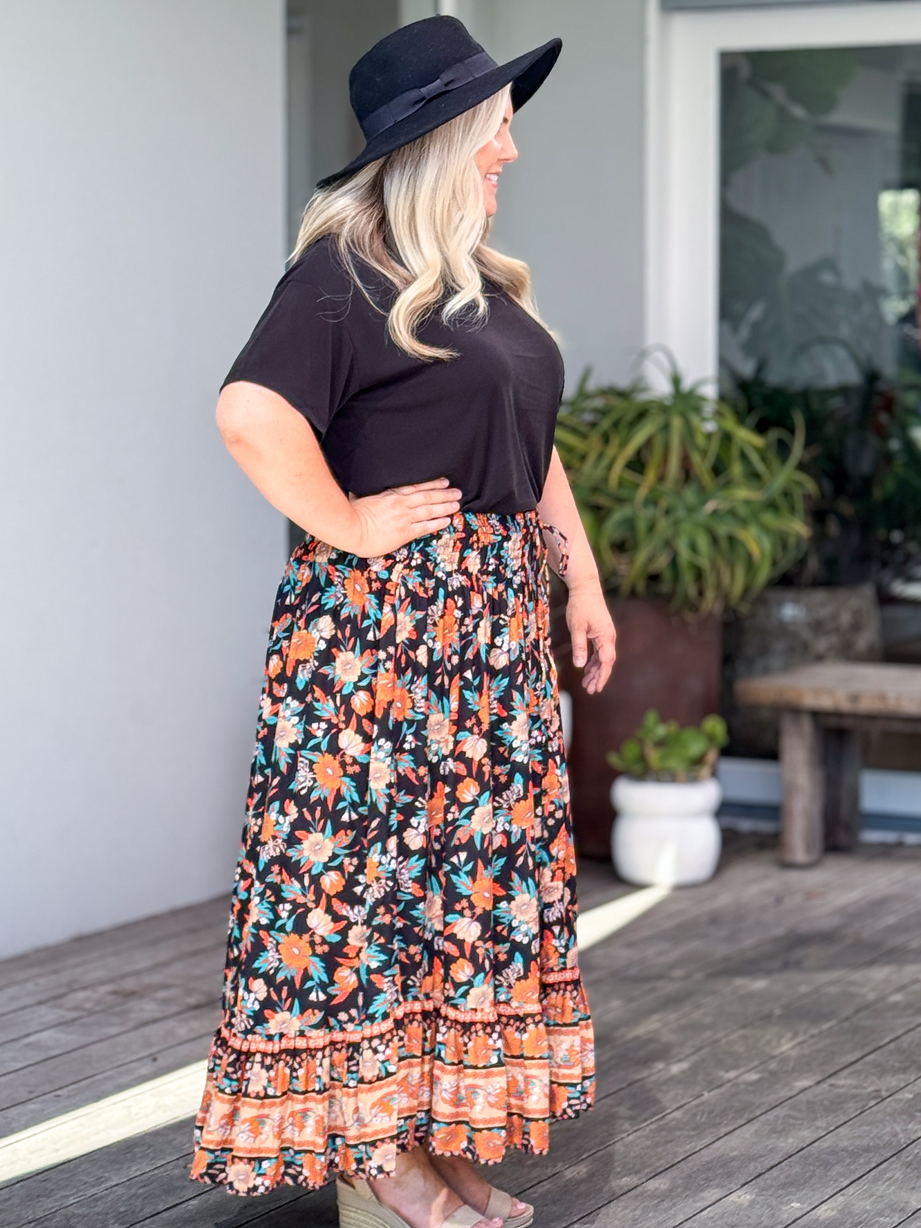 Lorena Shirred Skirt - Buttercup Black