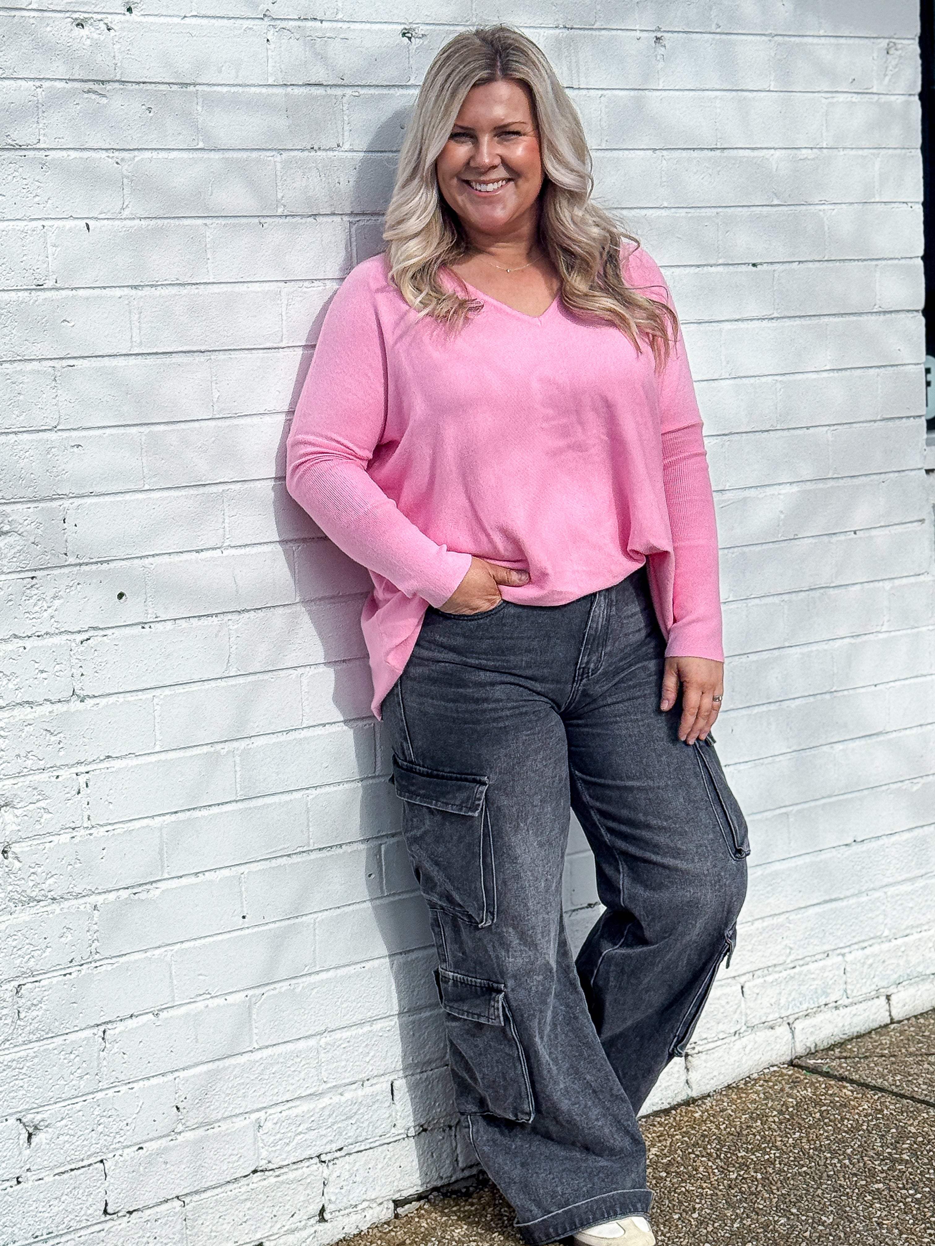 Nadia V Neck Knit - Pink