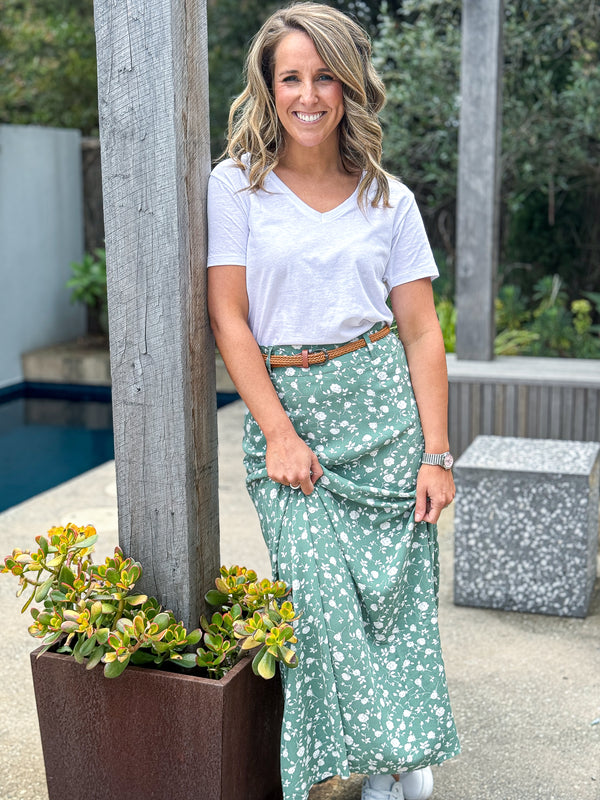 Natalie Maxi Skirt - Sage Floral