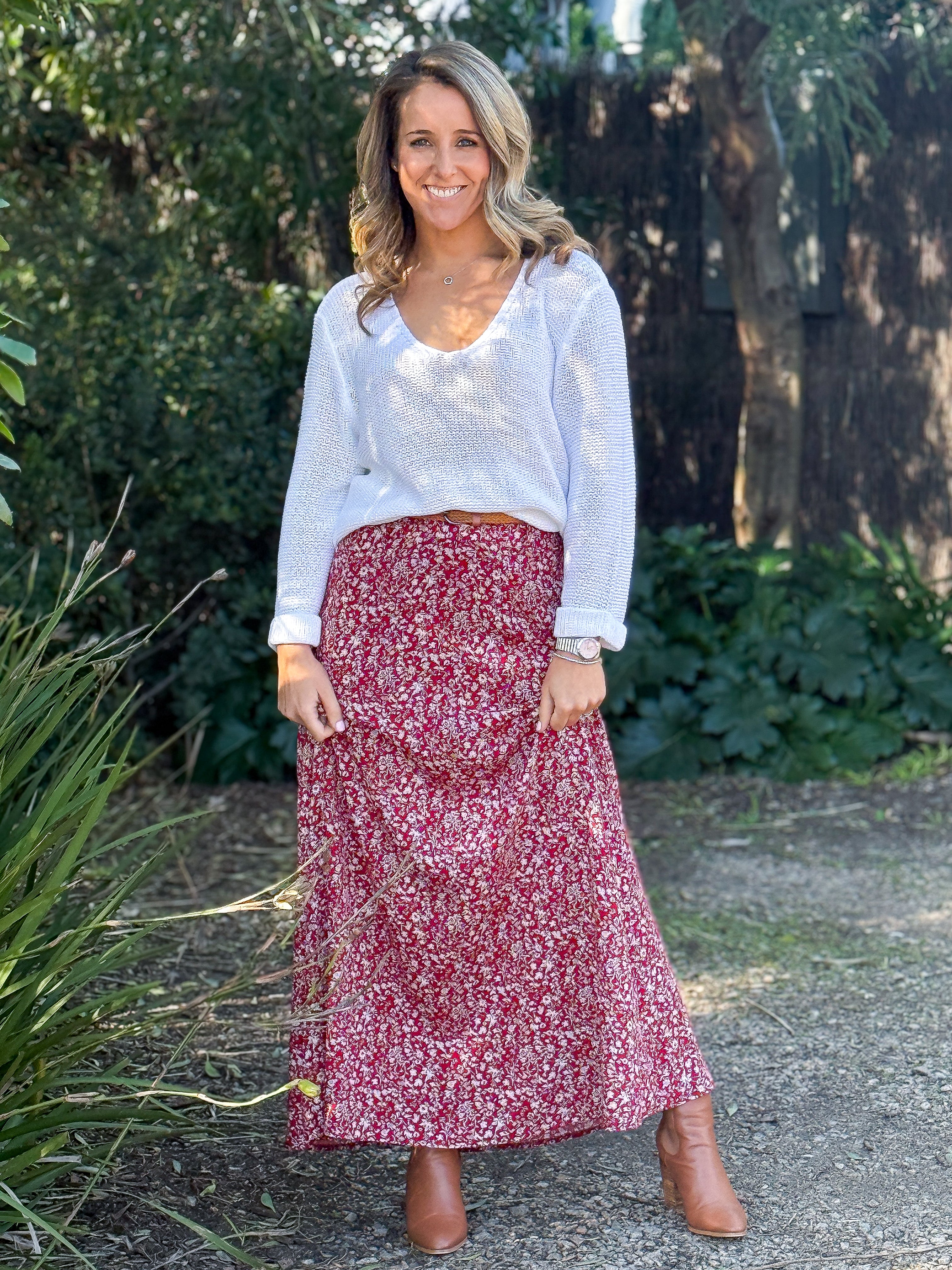 Natalie Maxi Skirt - Red Floral