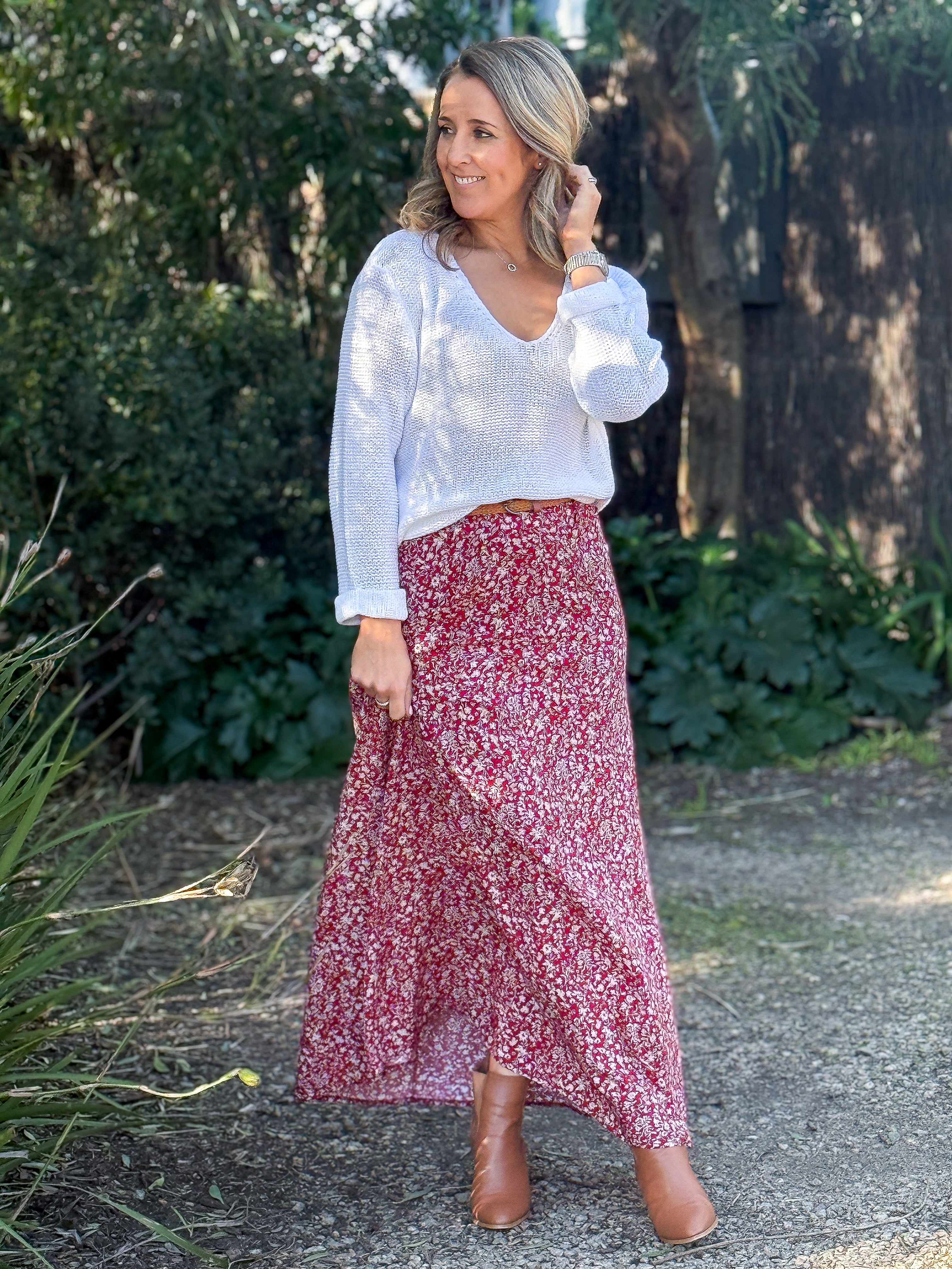 Natalie Maxi Skirt - Red Floral
