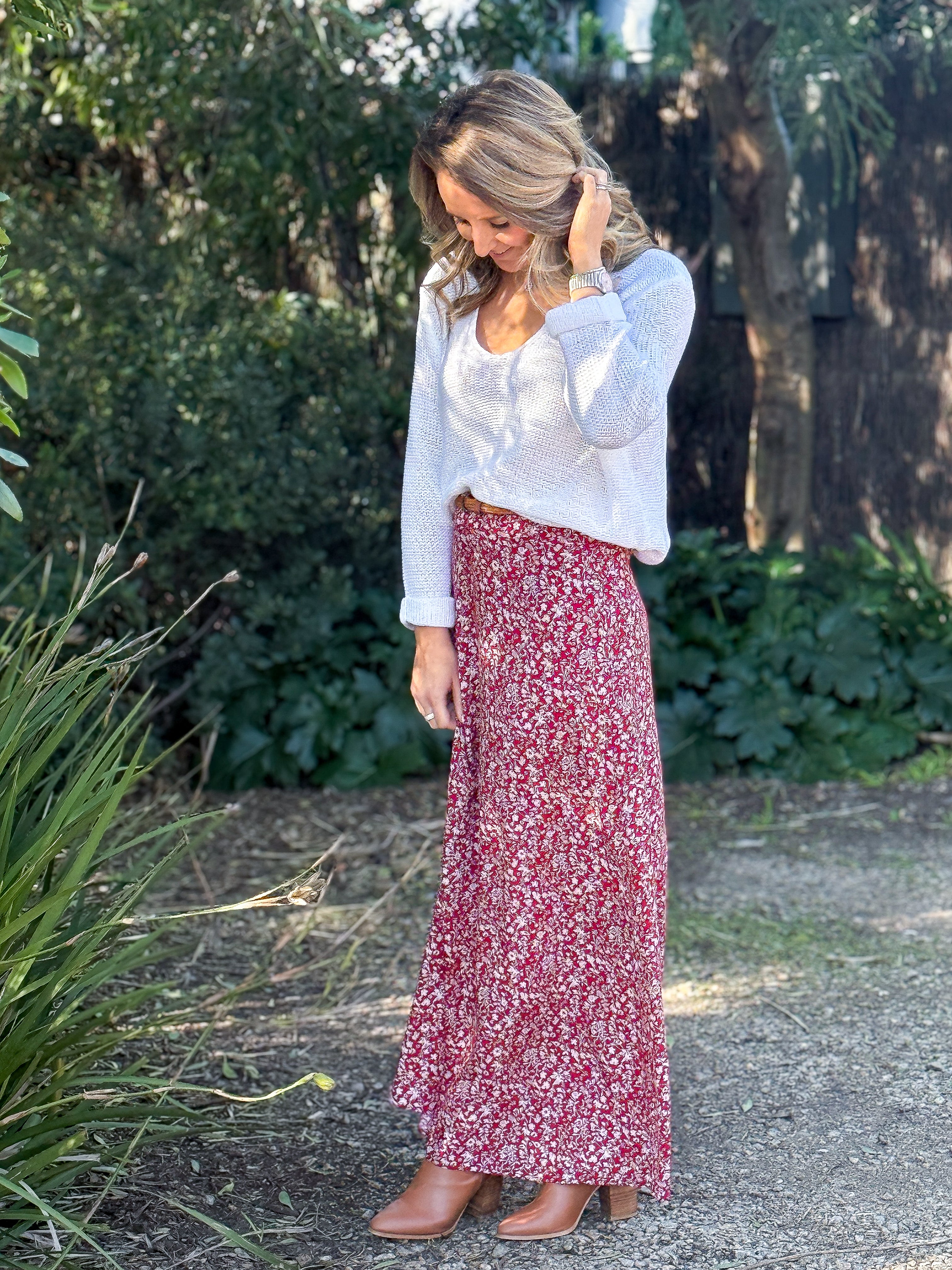 Natalie Maxi Skirt - Red Floral