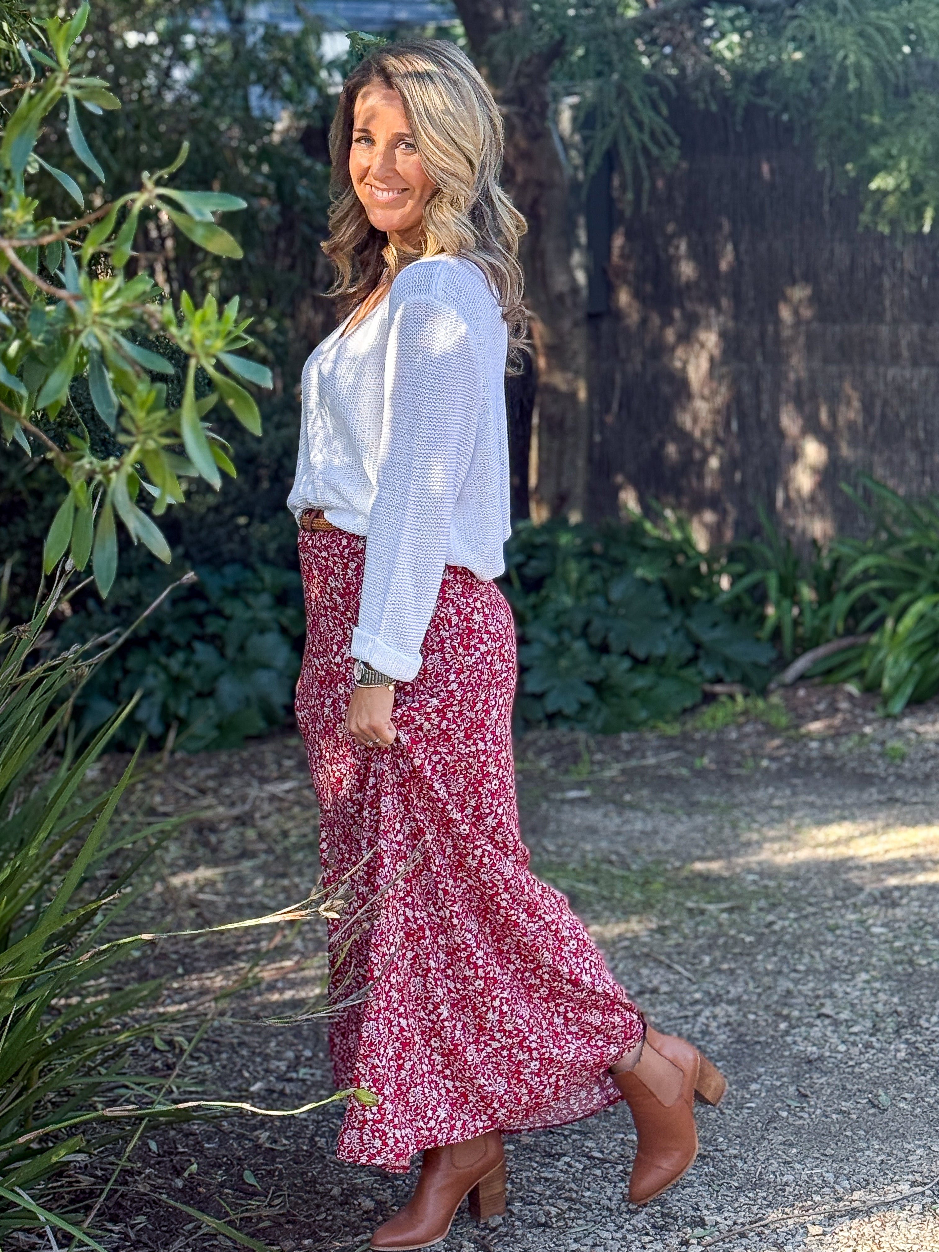 Natalie Maxi Skirt - Red Floral