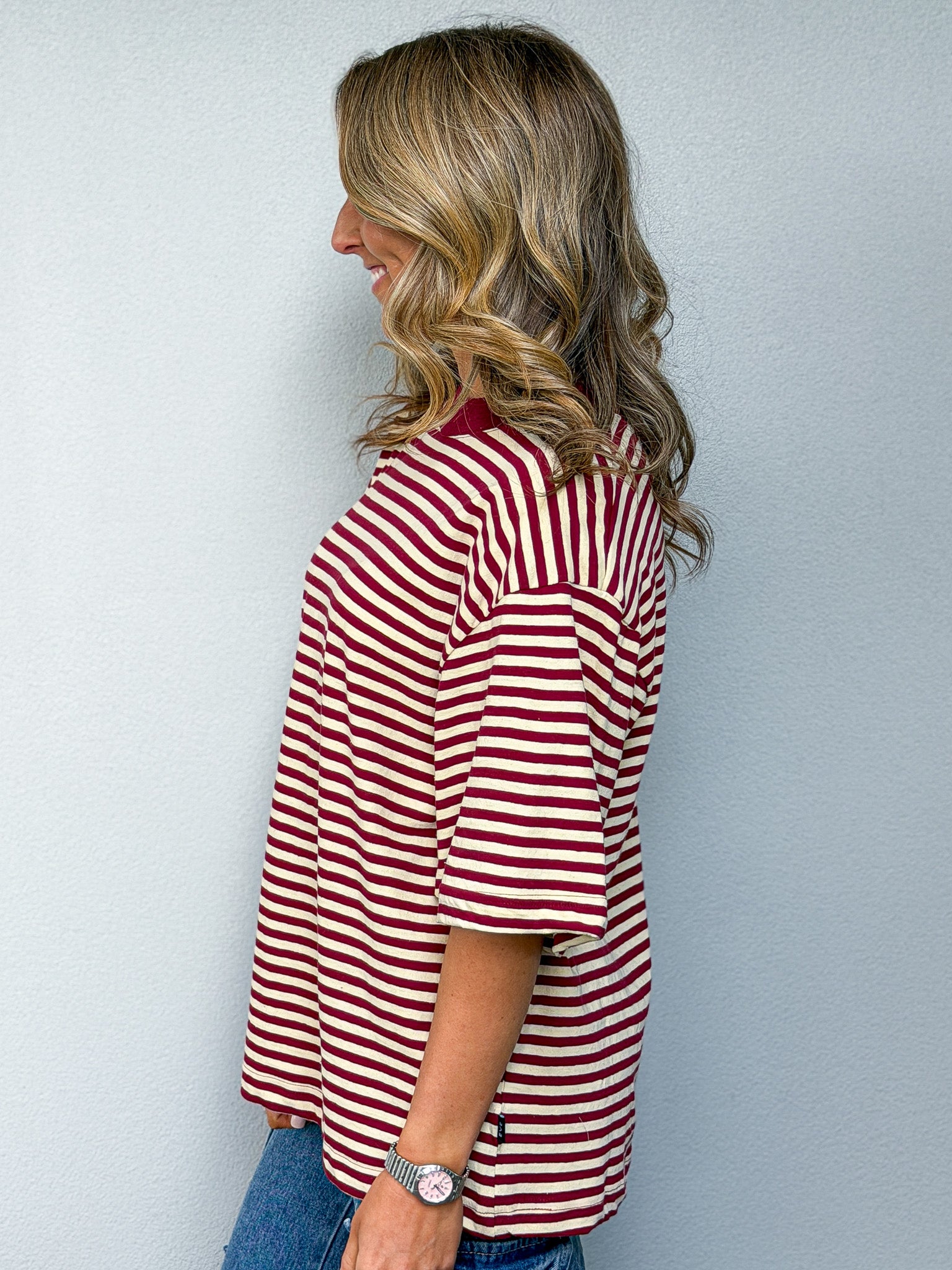 Paloma Oversized Stripe Tee - Wine