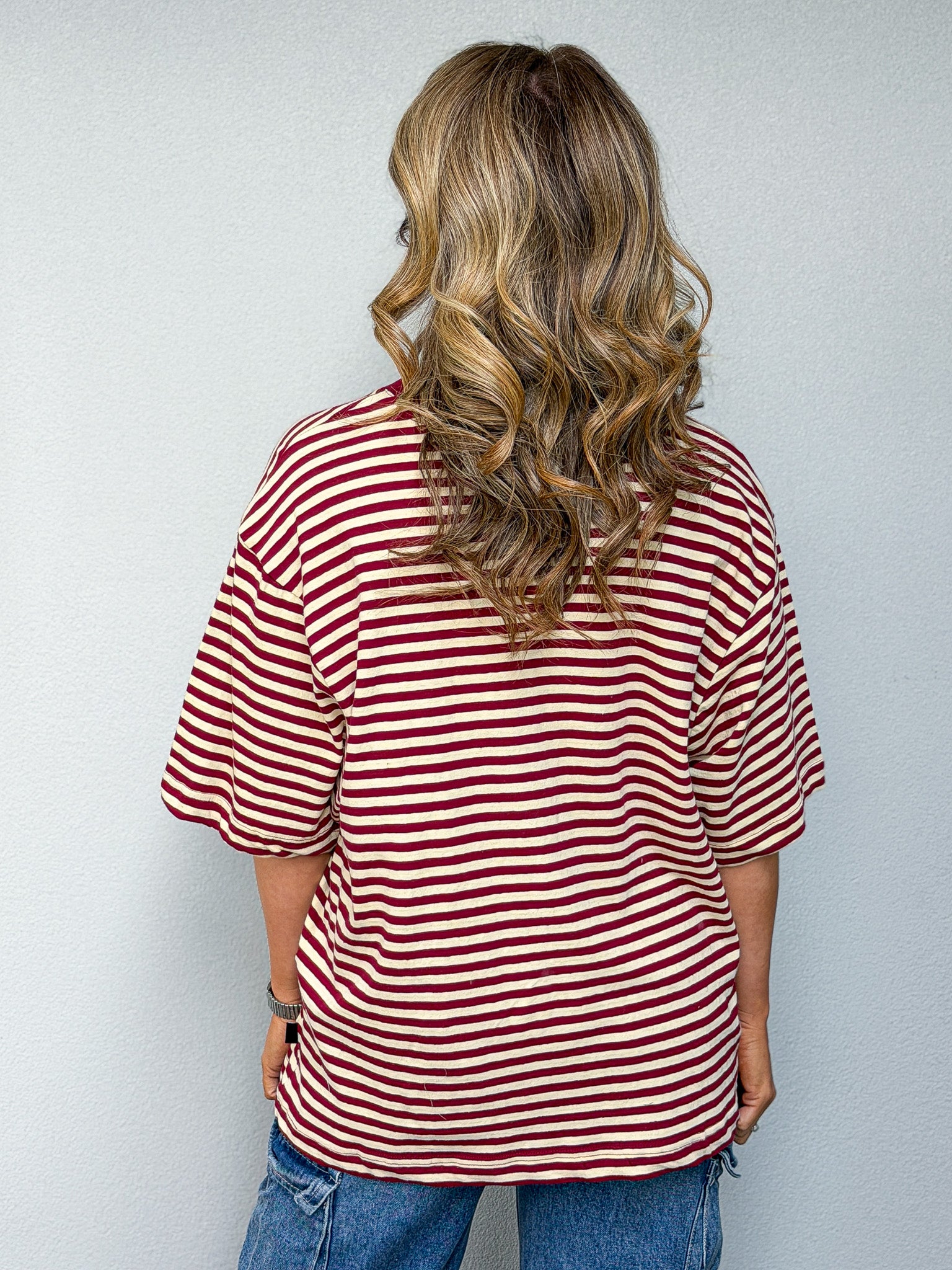 Paloma Oversized Stripe Tee - Wine