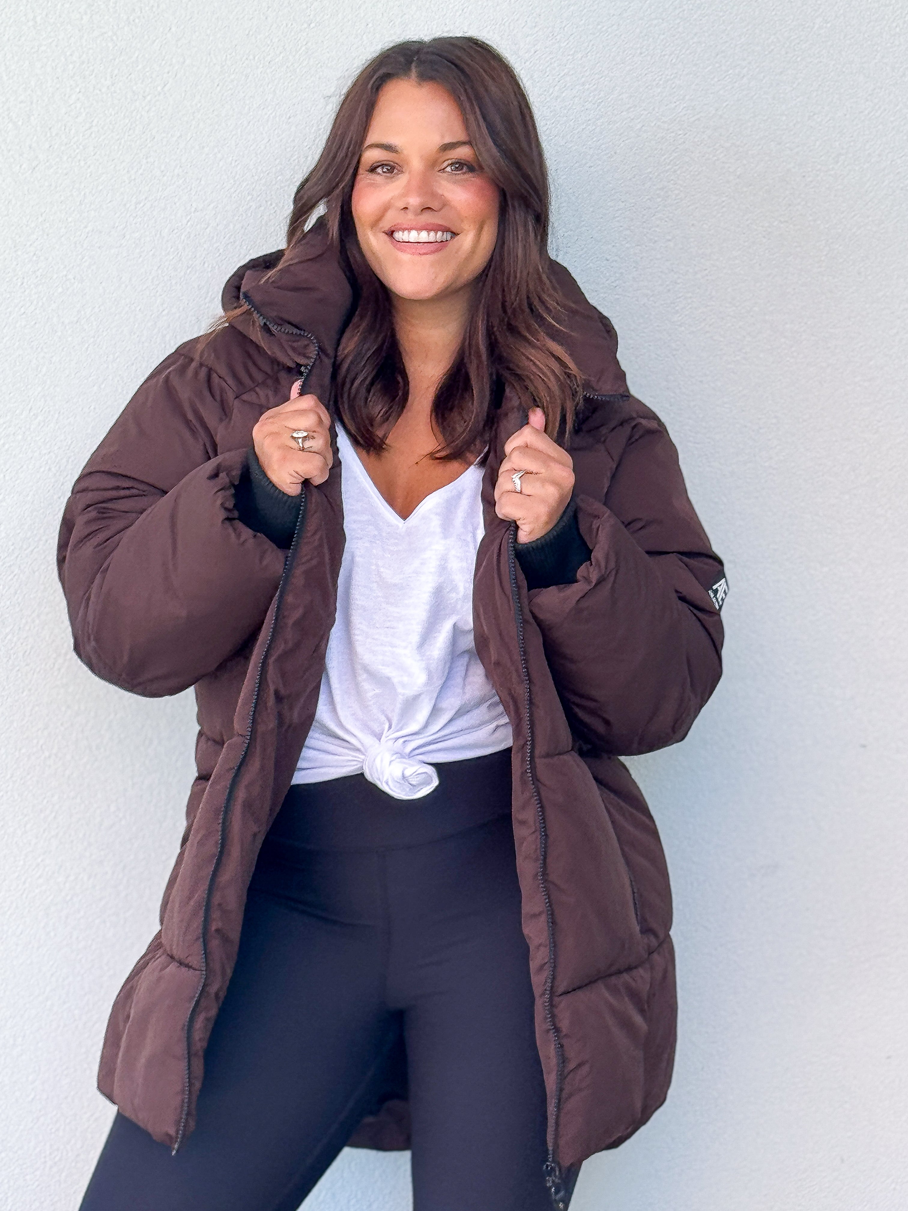 Remi Luxe Midi Puffer Jacket - Brown