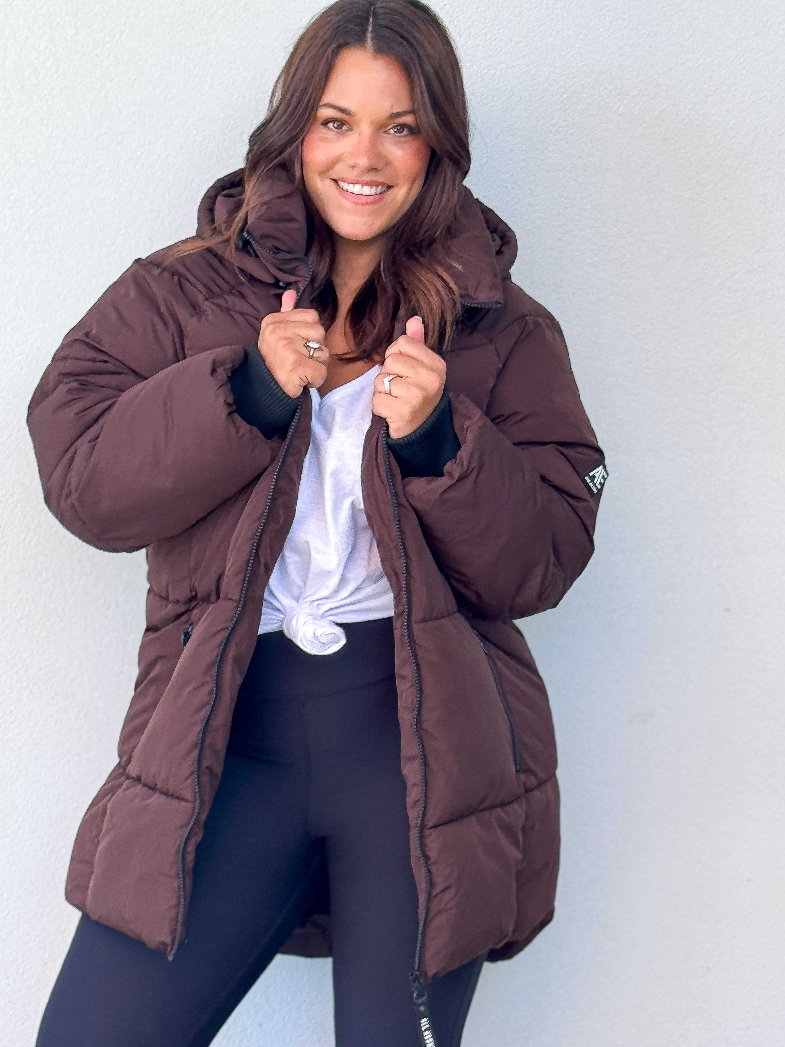 Remi Luxe Midi Puffer Jacket - Brown