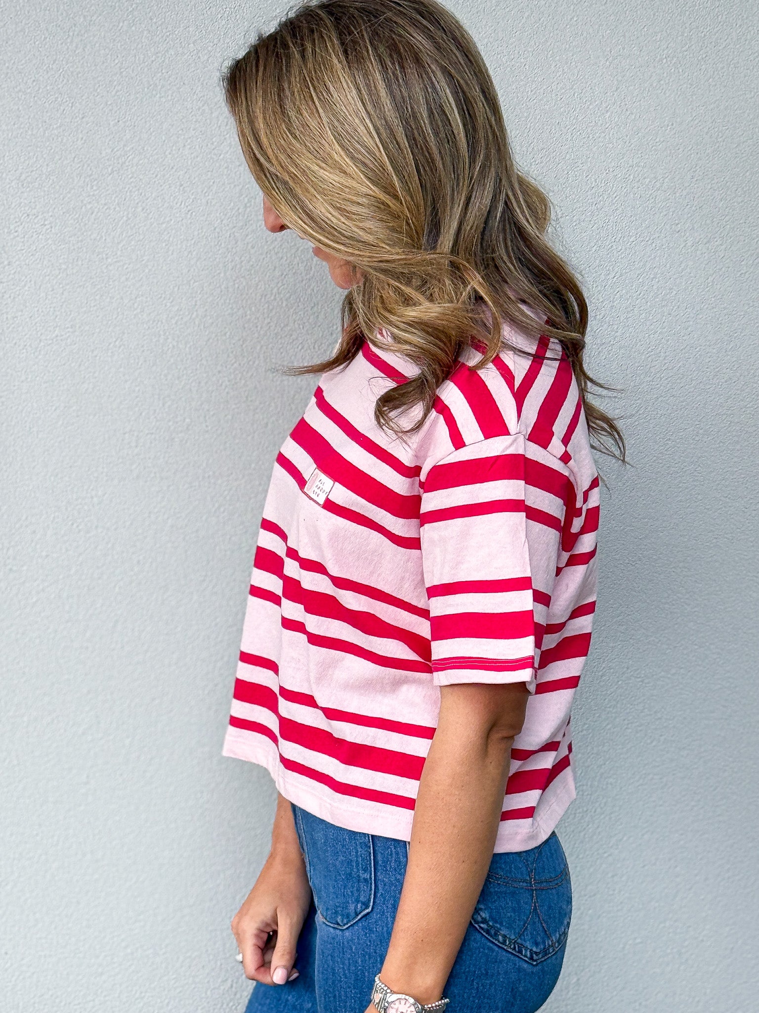 Ruby Crop Relaxed Tee - Red