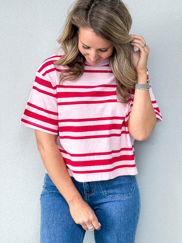 Ruby Crop Relaxed Tee - Red