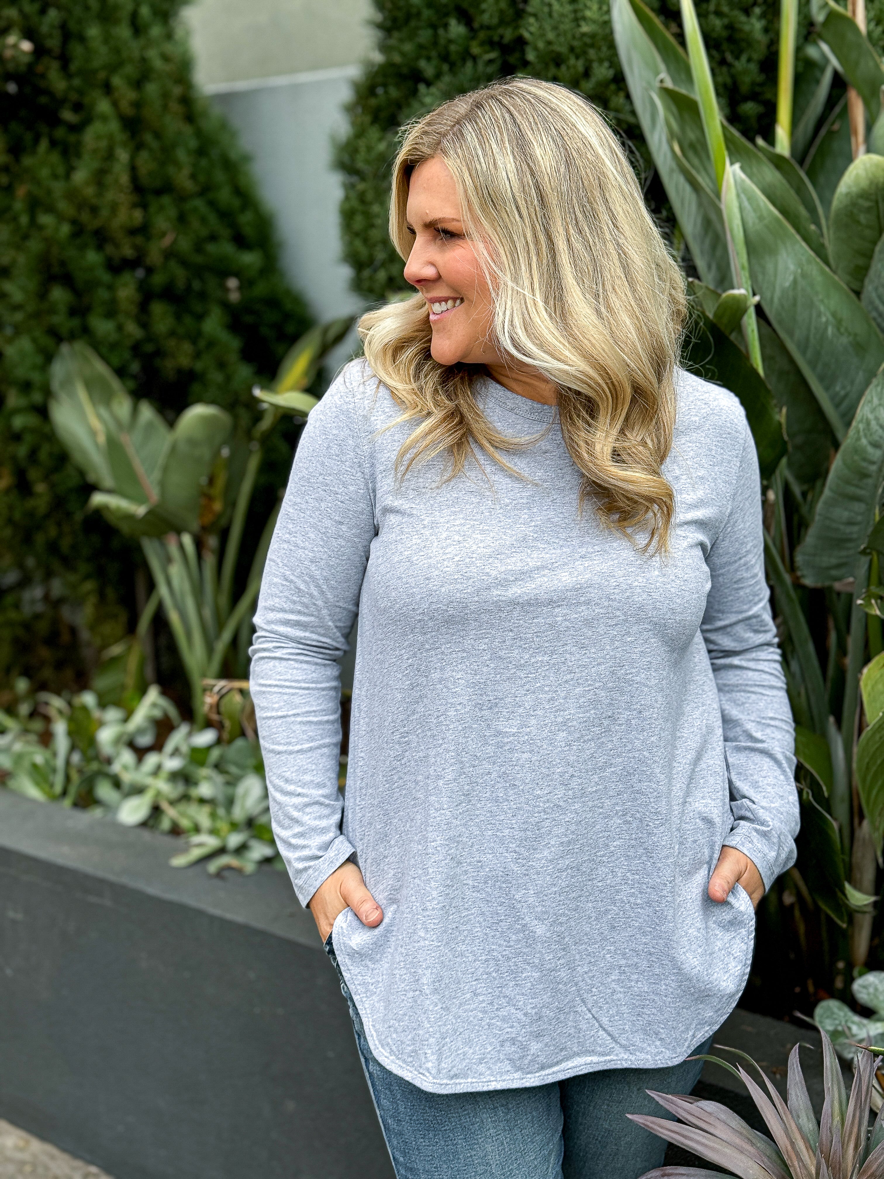 Scarlett Long Sleeve Tee - Grey Marle