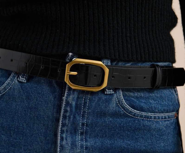 Geometric Buckle Belt Croc