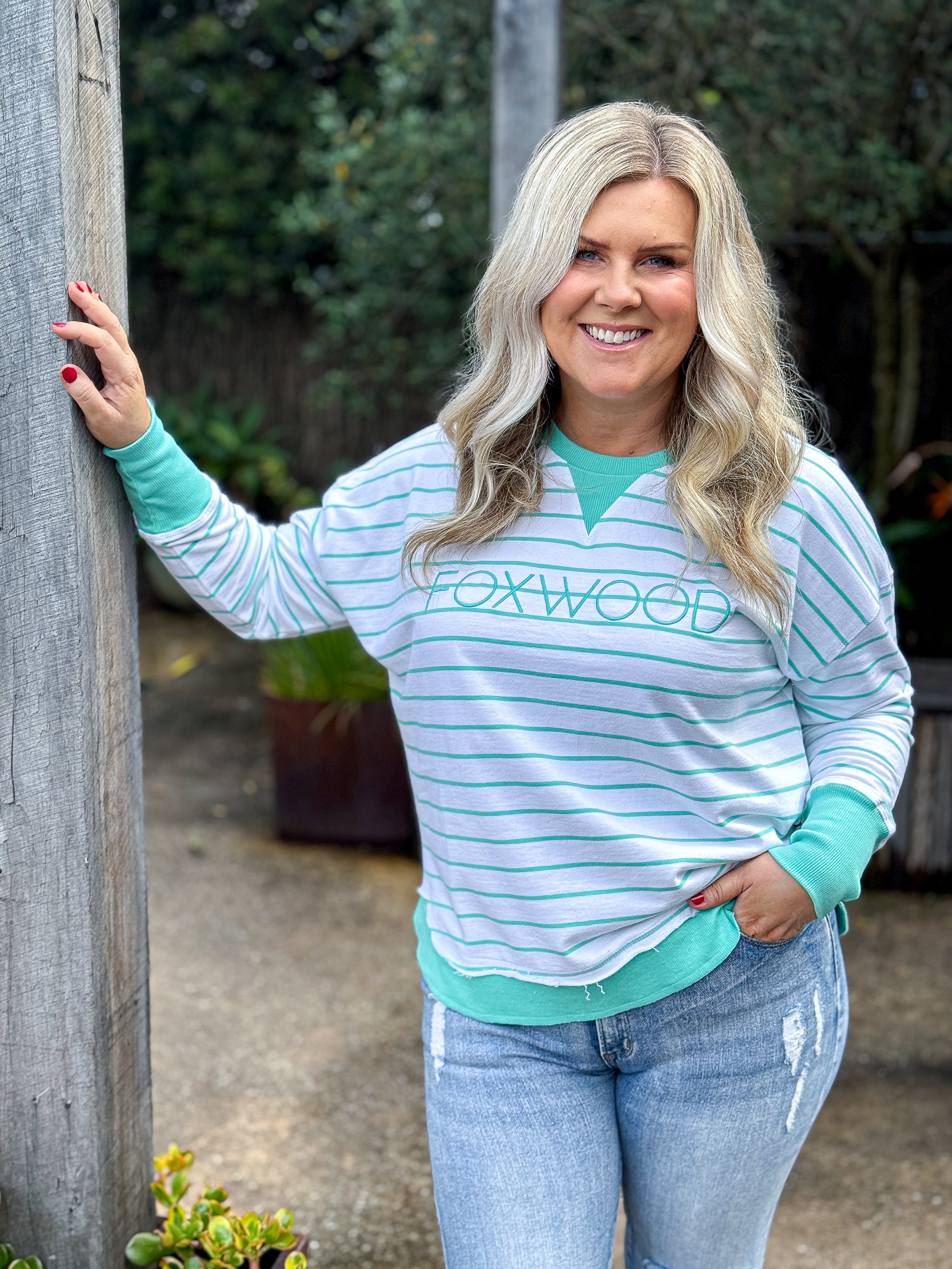 Simplified Stripe Crew - Neon Mint