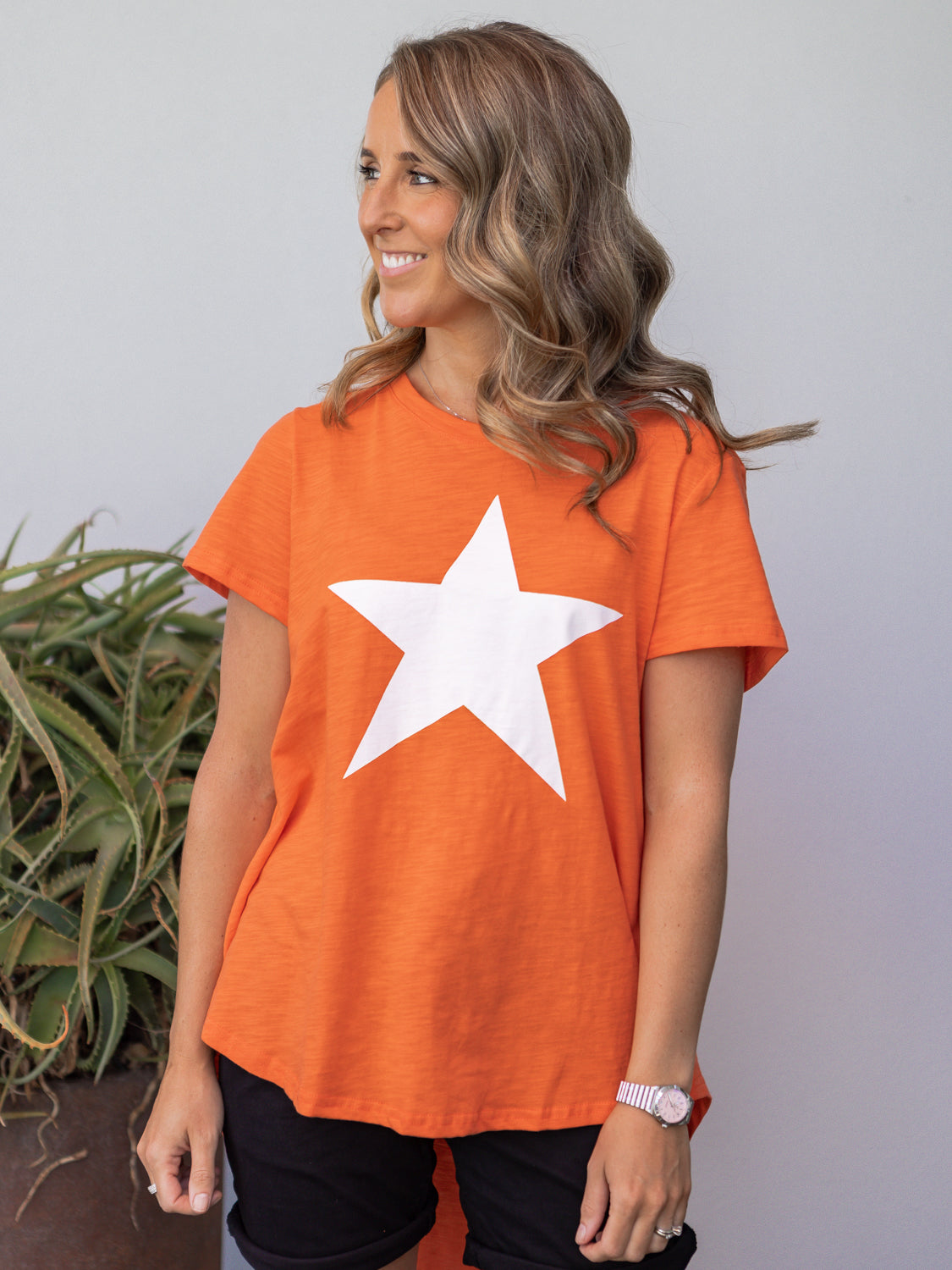 Maggie  Tee - Orange/White Star