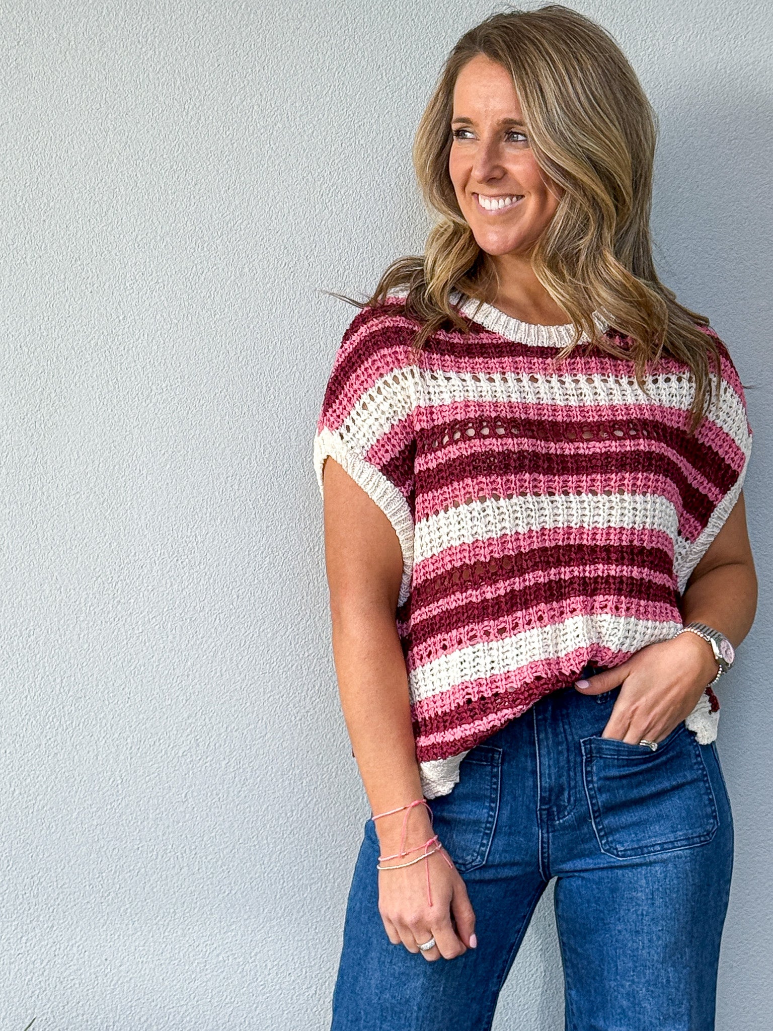 Striped Knit Top - Chateau Rose Stripe
