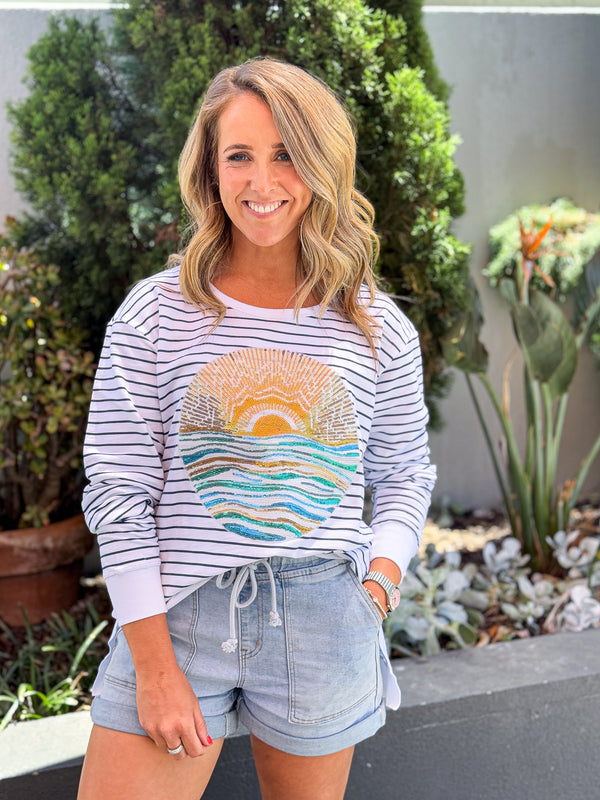 Suzie Sweater Stripe Ocean Sun