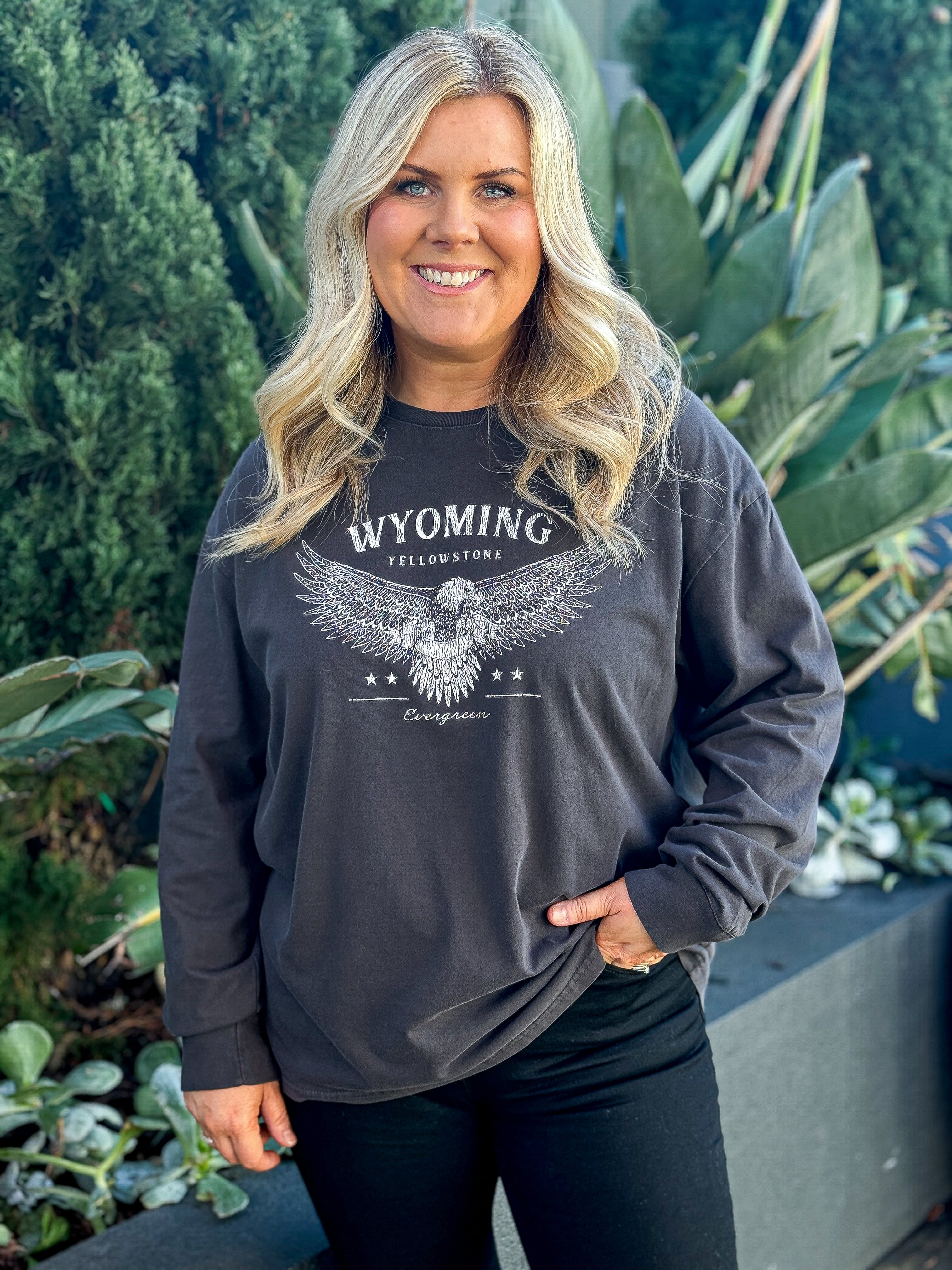 Wyoming Long Sleeve Tee - Washed Black