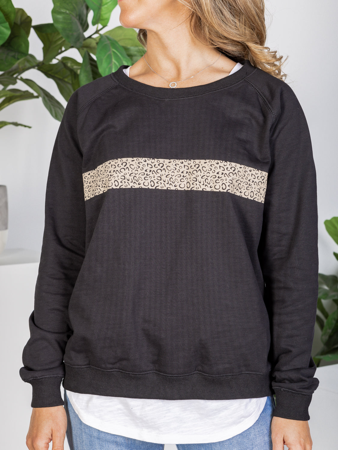 Kulinda Black Leopard Panel Print Sweater