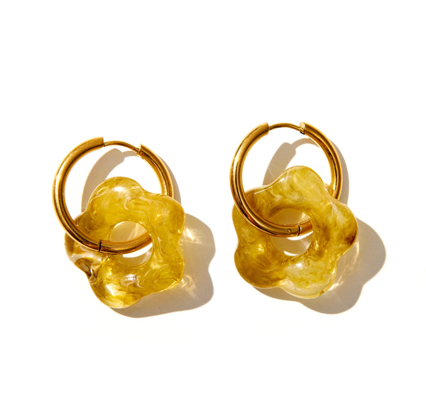 Emeldo Gloria Flower Hoops - Mustard on Gold