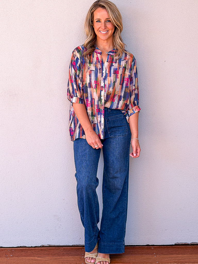 Chloe Blouse - Multi Blue